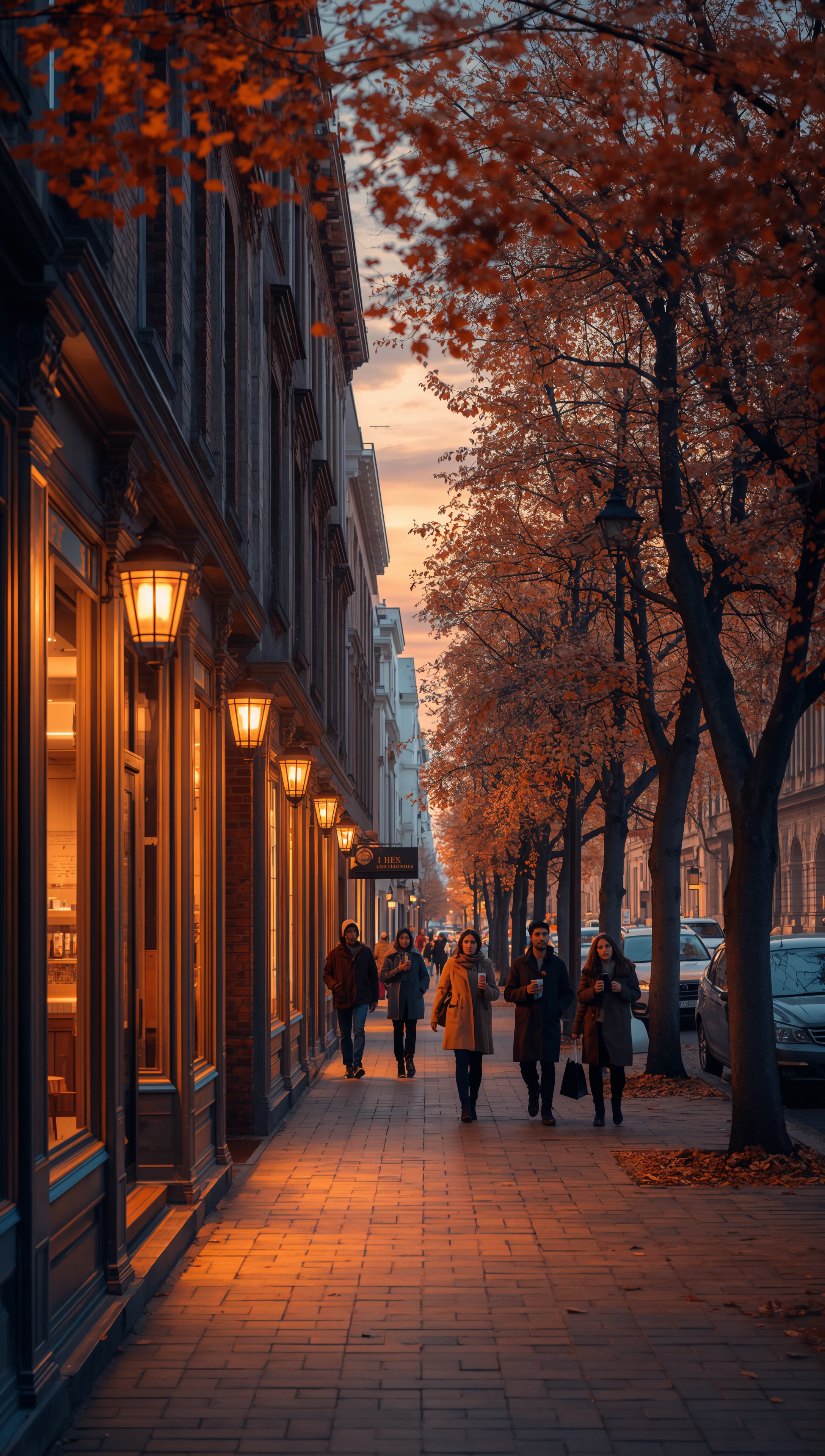 November wallpaper – cozy street in late autumn