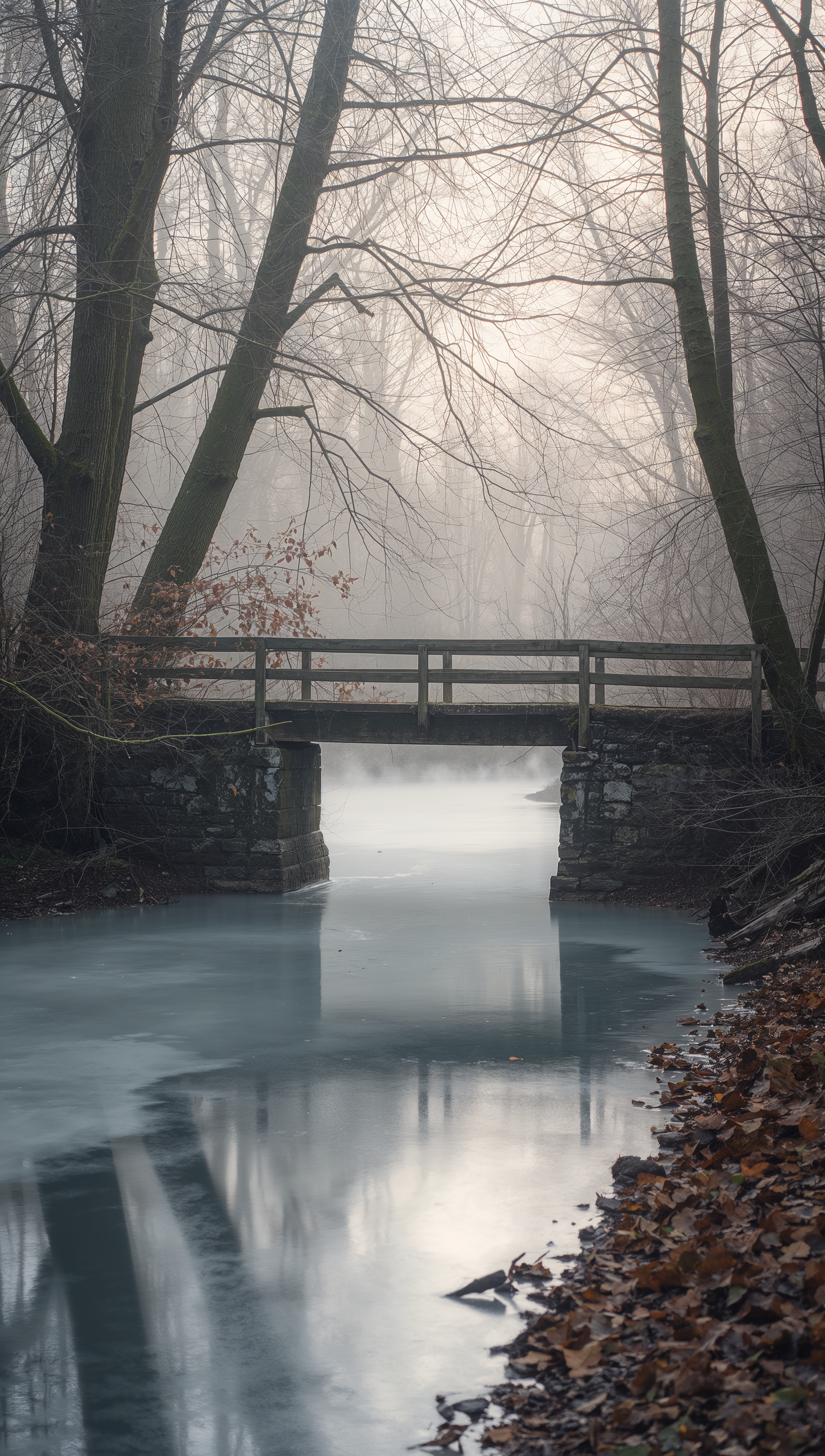 November wallpaper – bridge over cold river in autumn