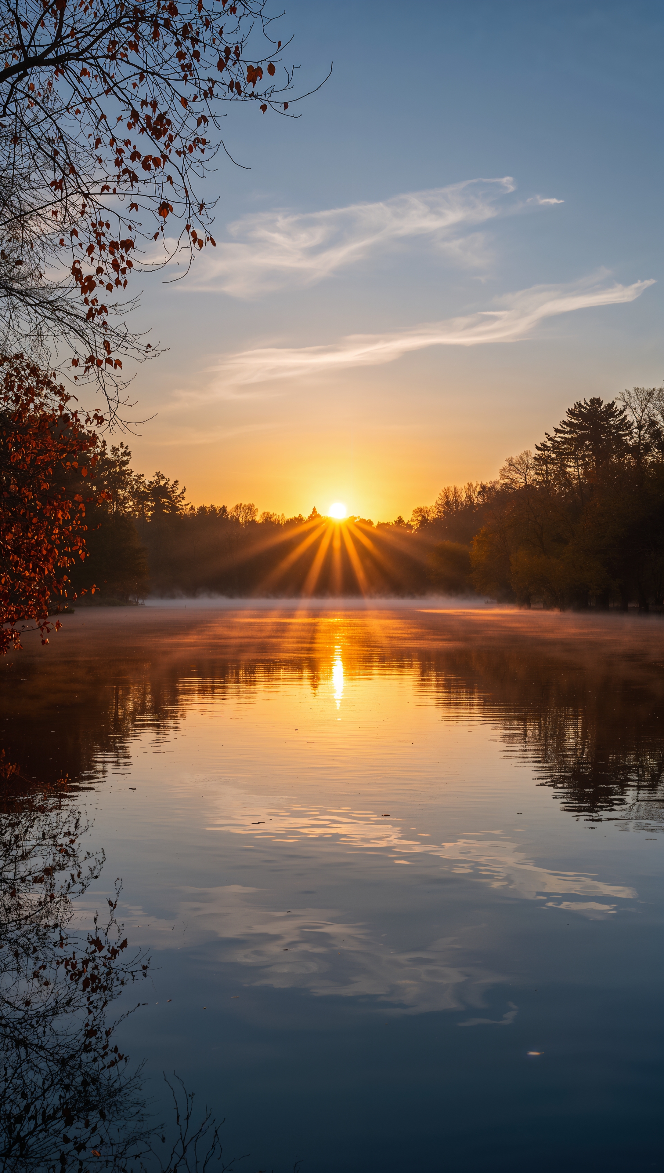 November wallpaper – golden sunset over autumn lake