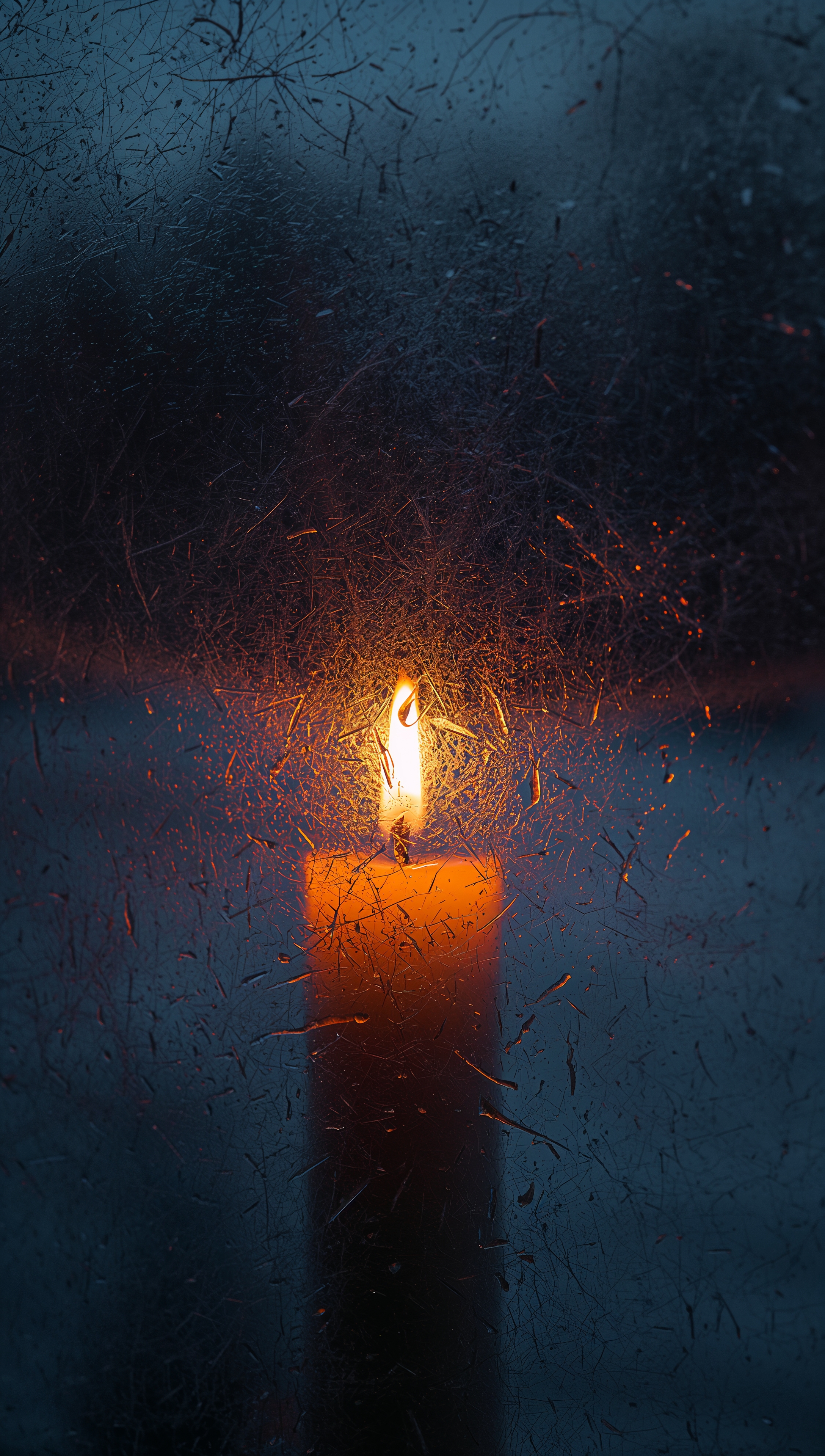 November wallpaper – candle by frosty November window