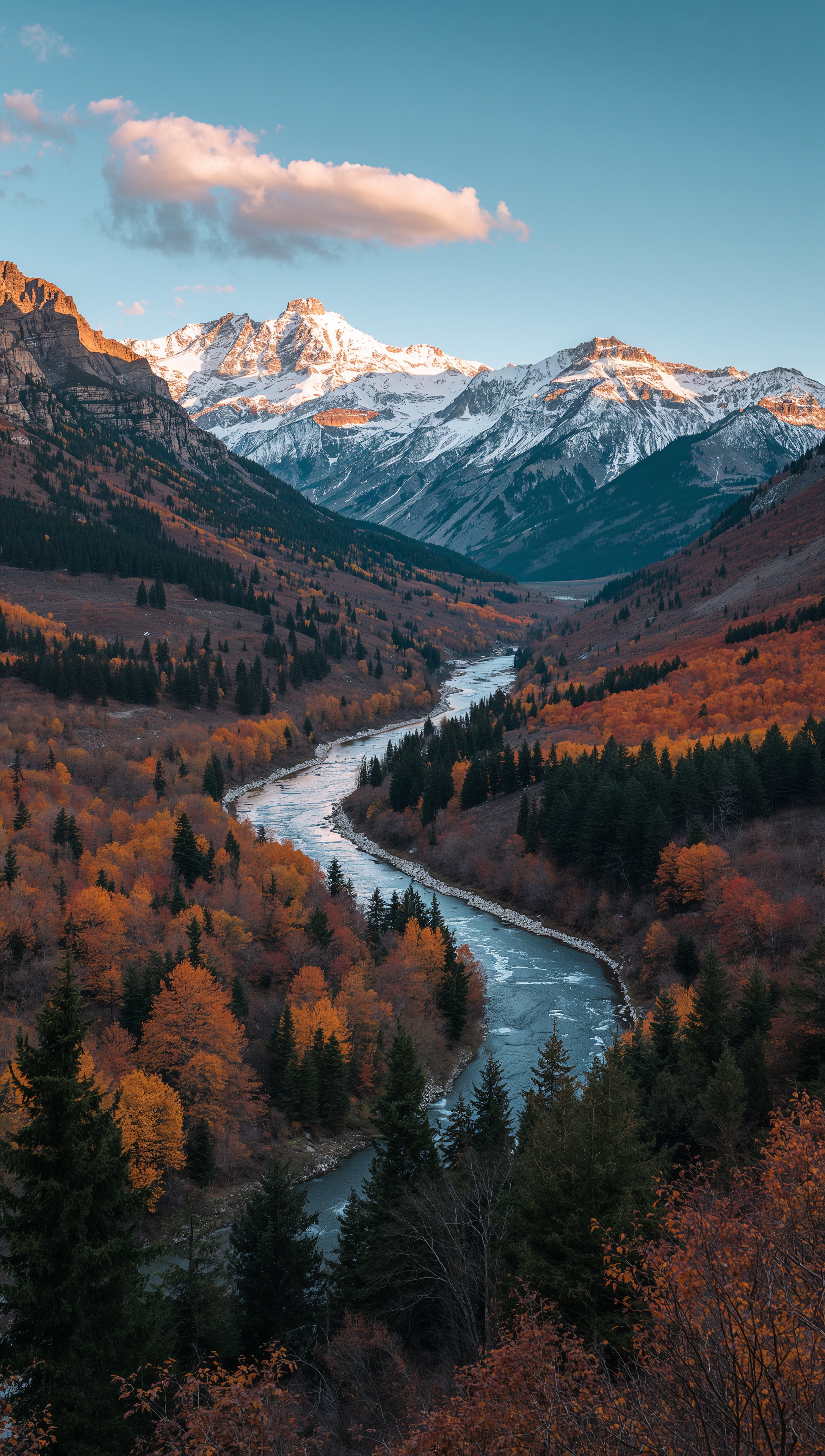 November wallpaper – snowy peaks and autumn valleys