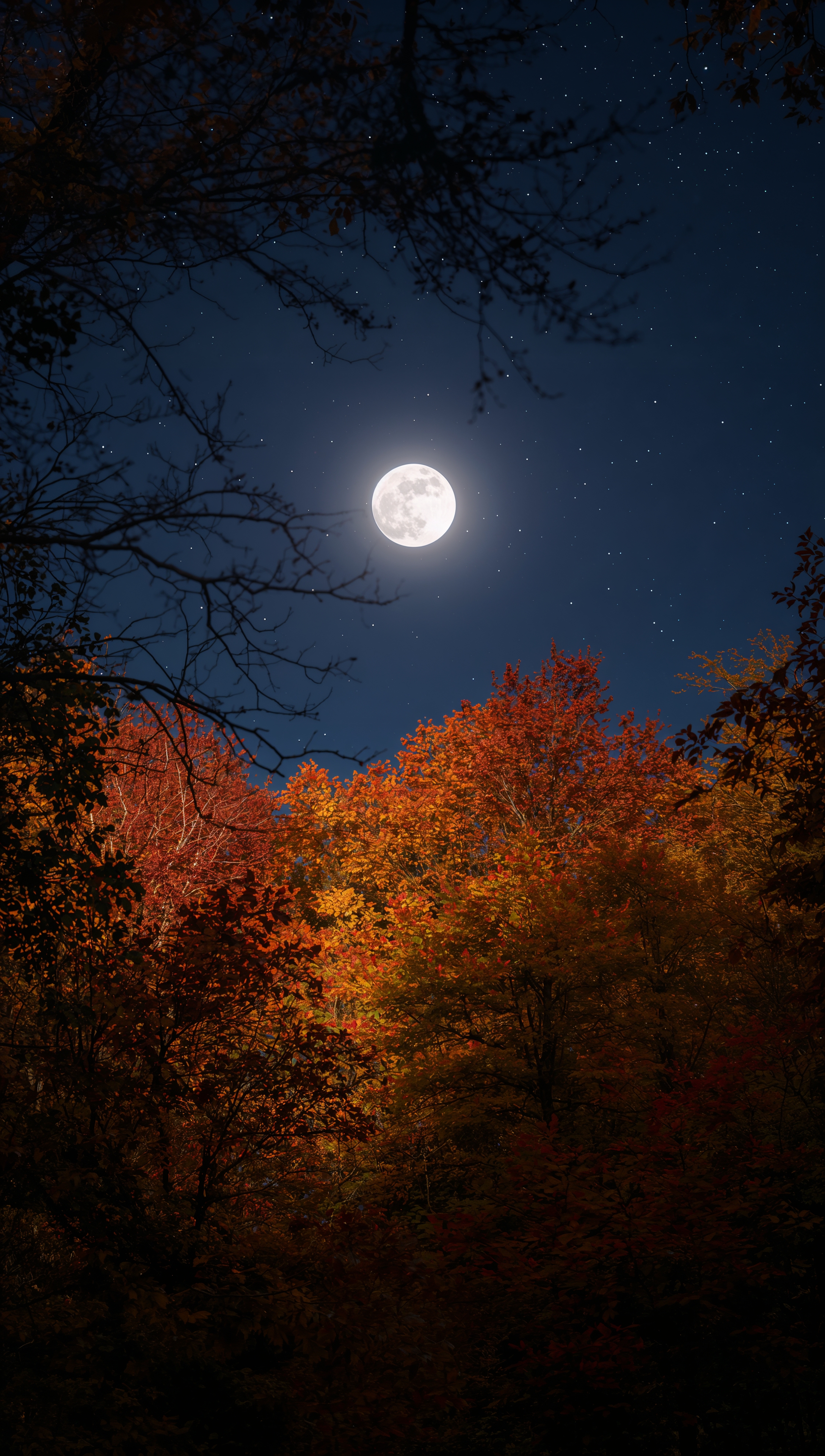 October iPhone wallpaper – full moon in autumn forest