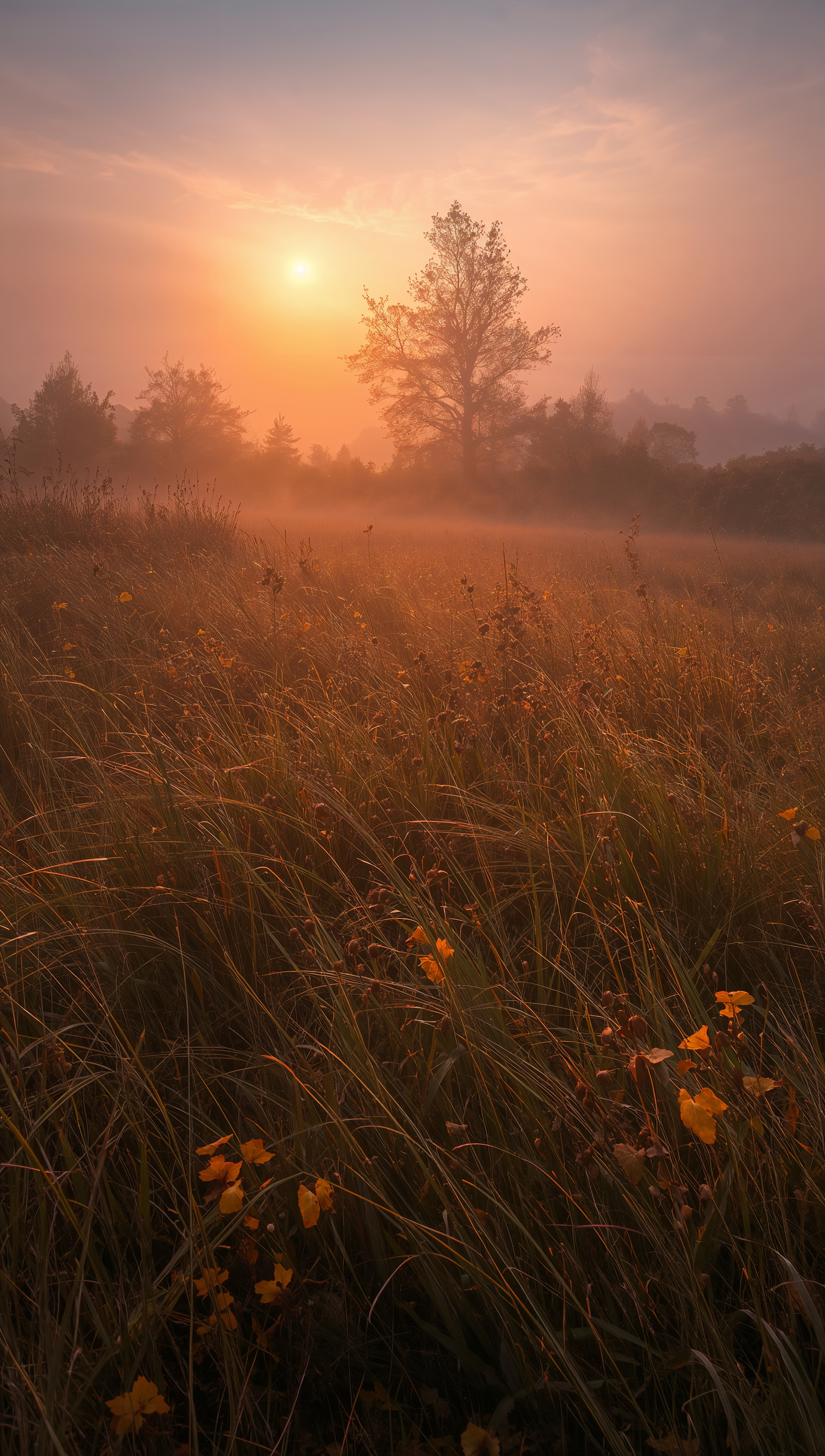 October iPhone wallpaper – sunrise over autumn meadow