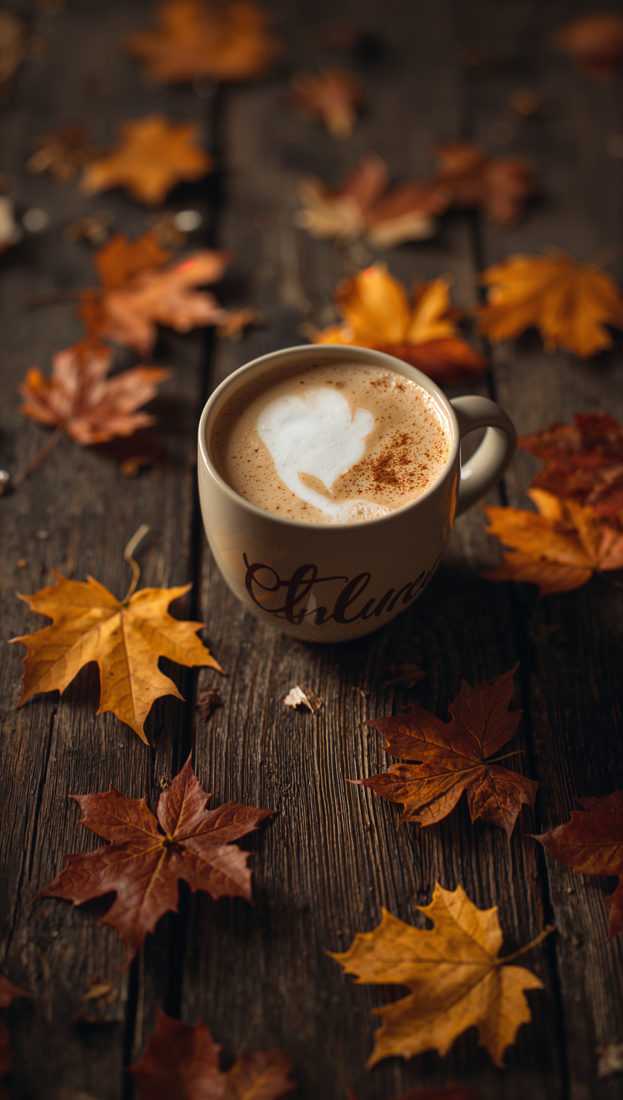 October iPhone wallpaper – autumn coffee scene