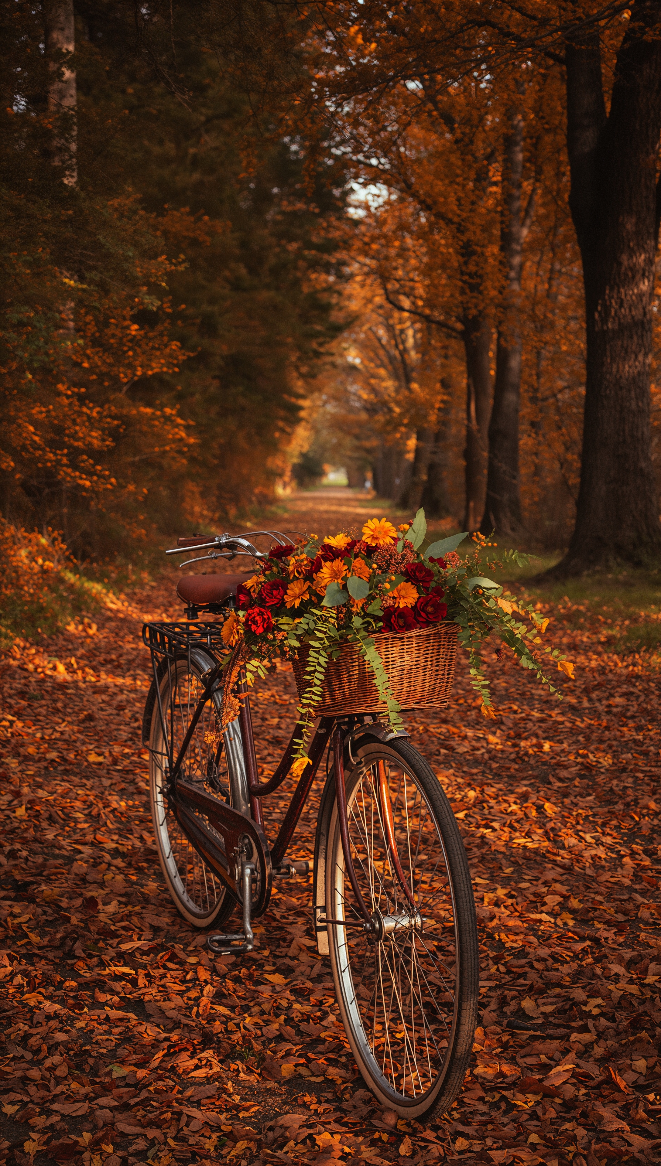 October iPhone wallpaper – bicycle on autumn path