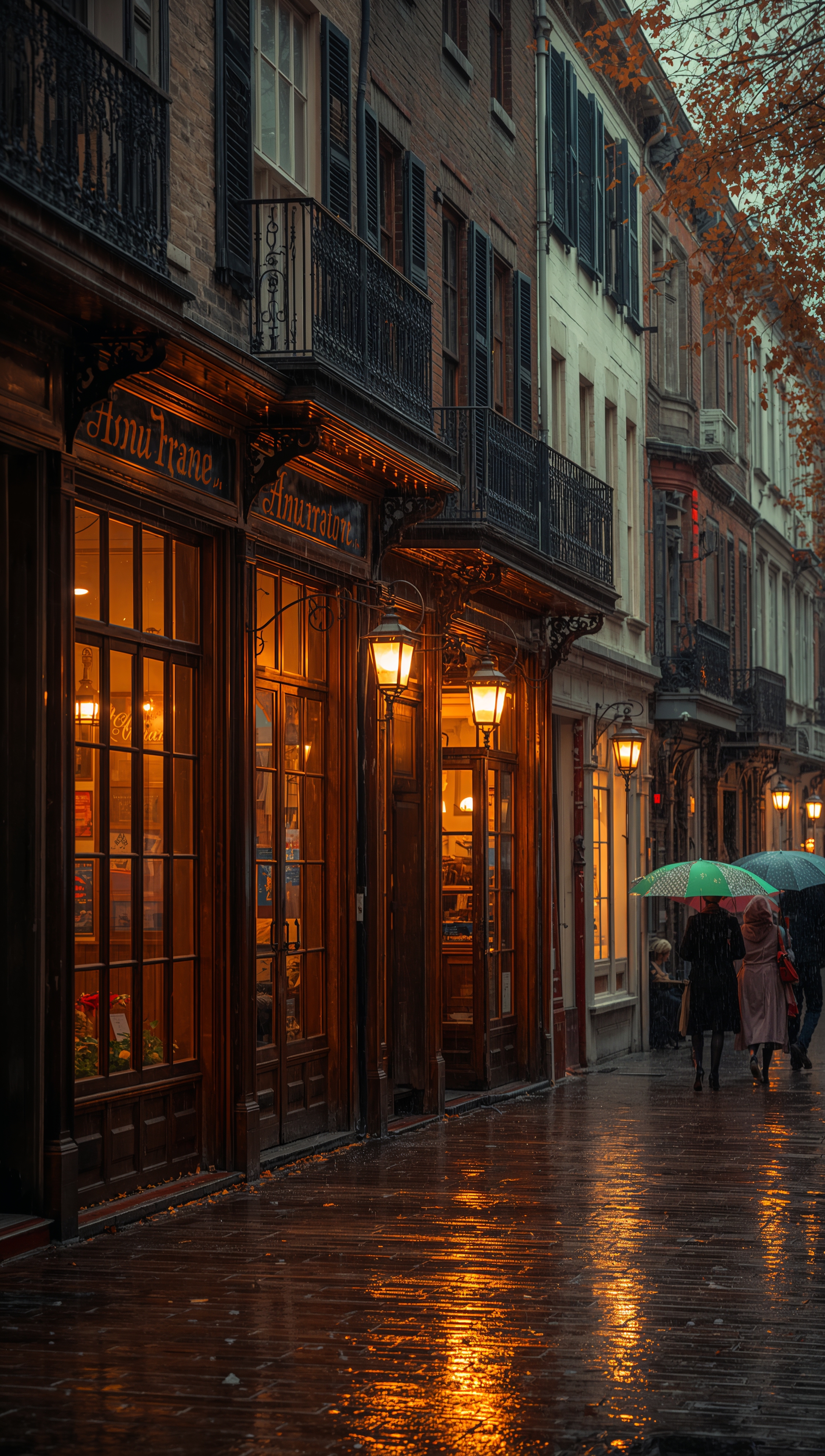 October iPhone wallpaper – rainy autumn street