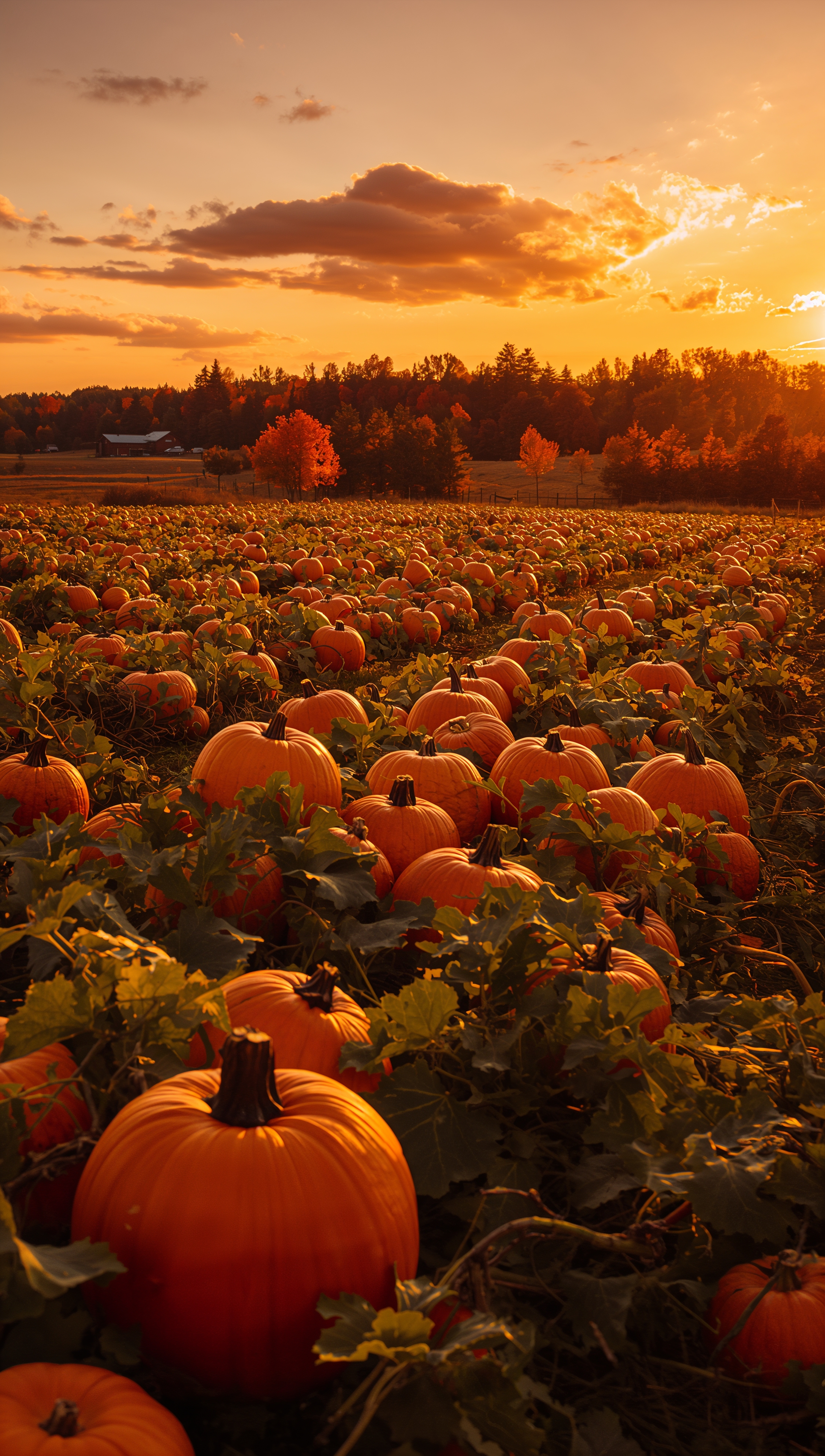 October iPhone wallpaper – pumpkin field at sunset