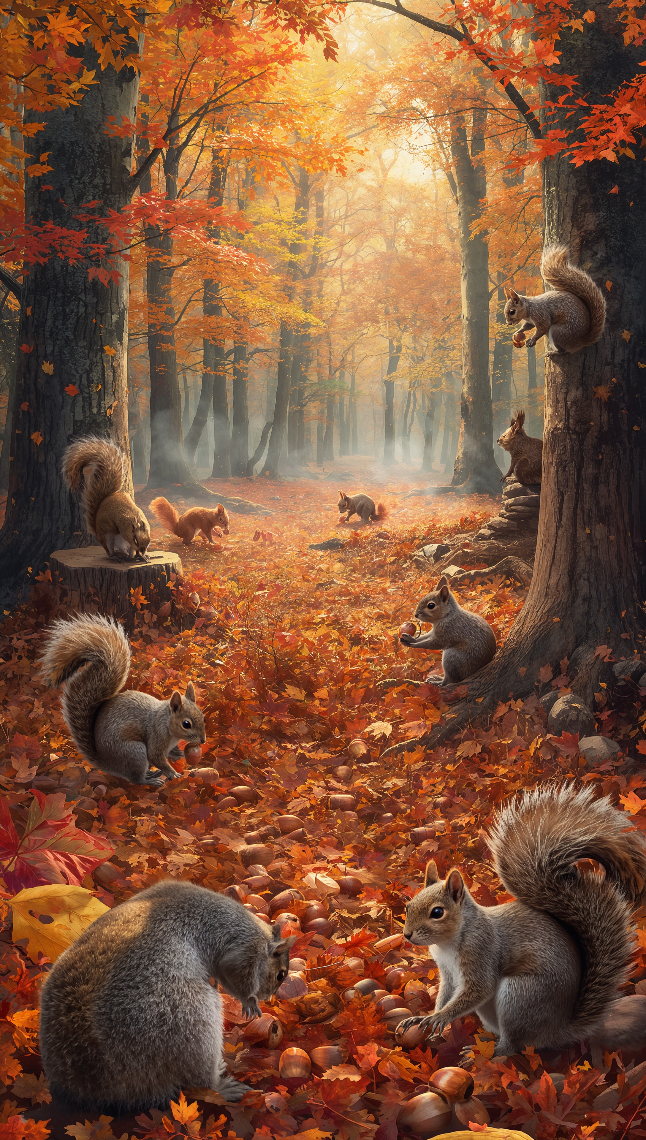 October iPhone wallpaper – squirrels in autumn forest