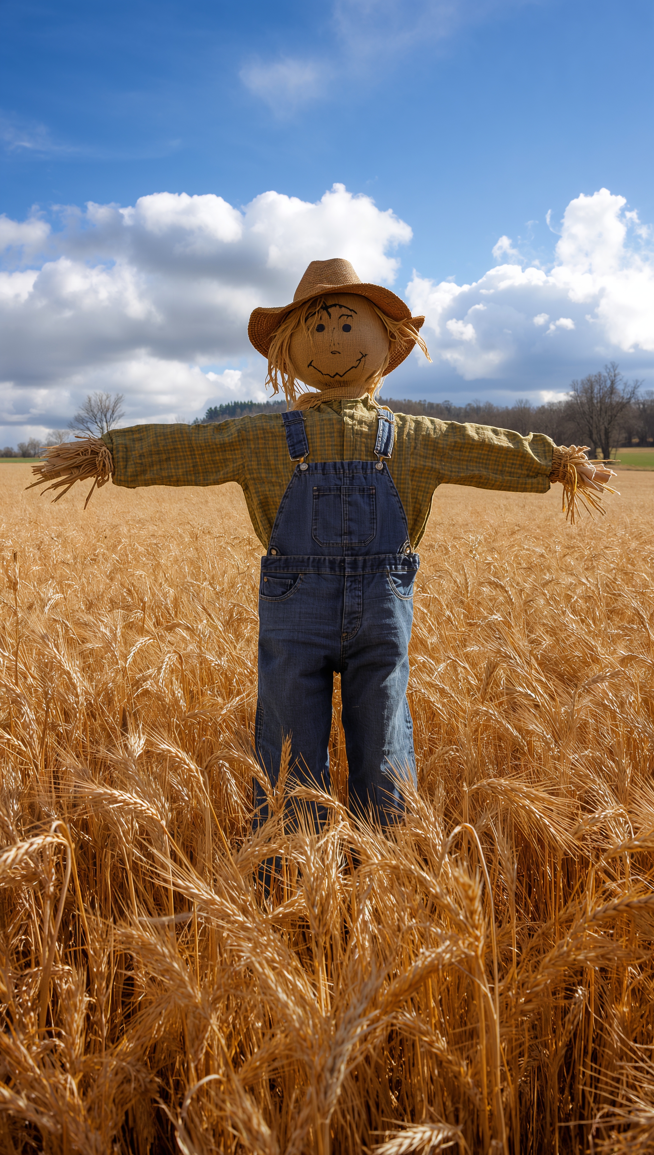 October iPhone wallpaper – scarecrow in autumn field