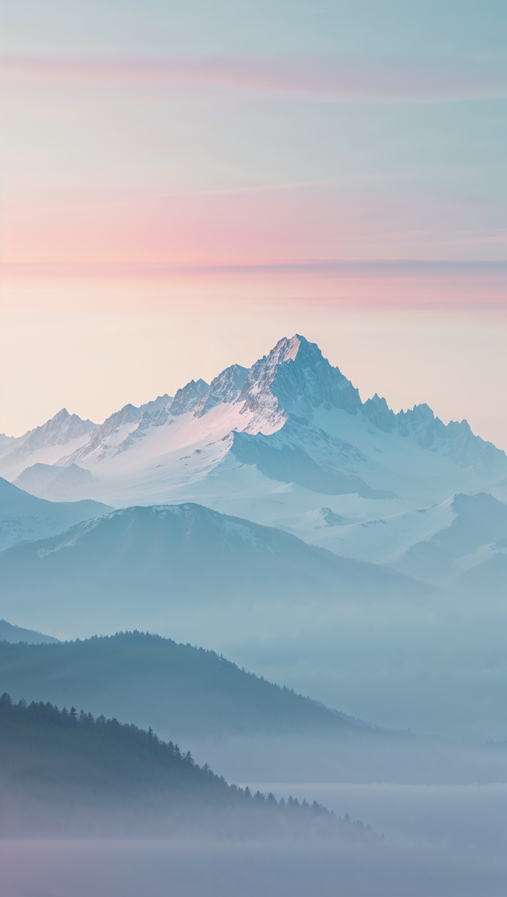 Sunset over quiet hills with warm pastel colors