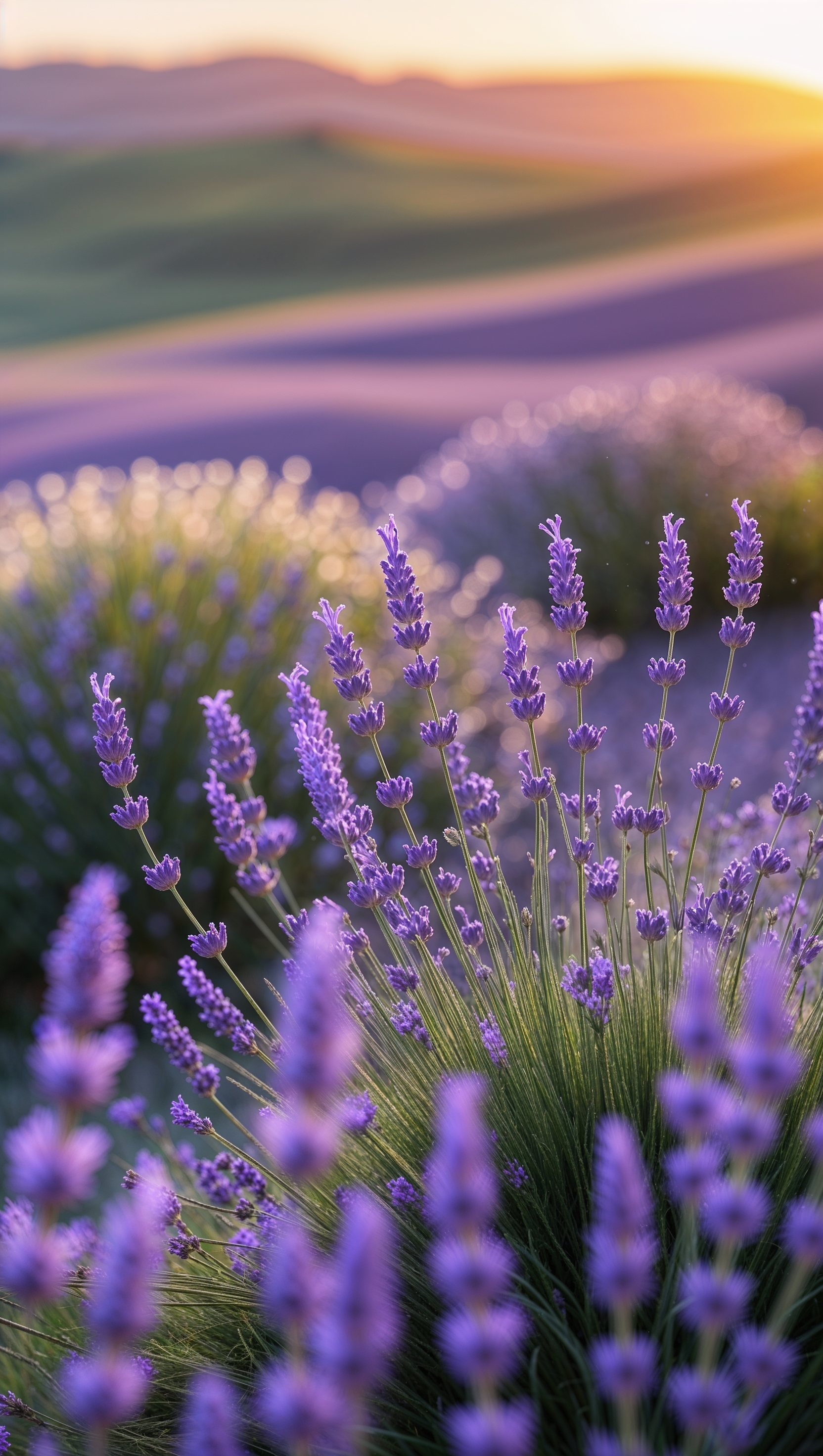 Field of lavender under soft morning light with calm breeze