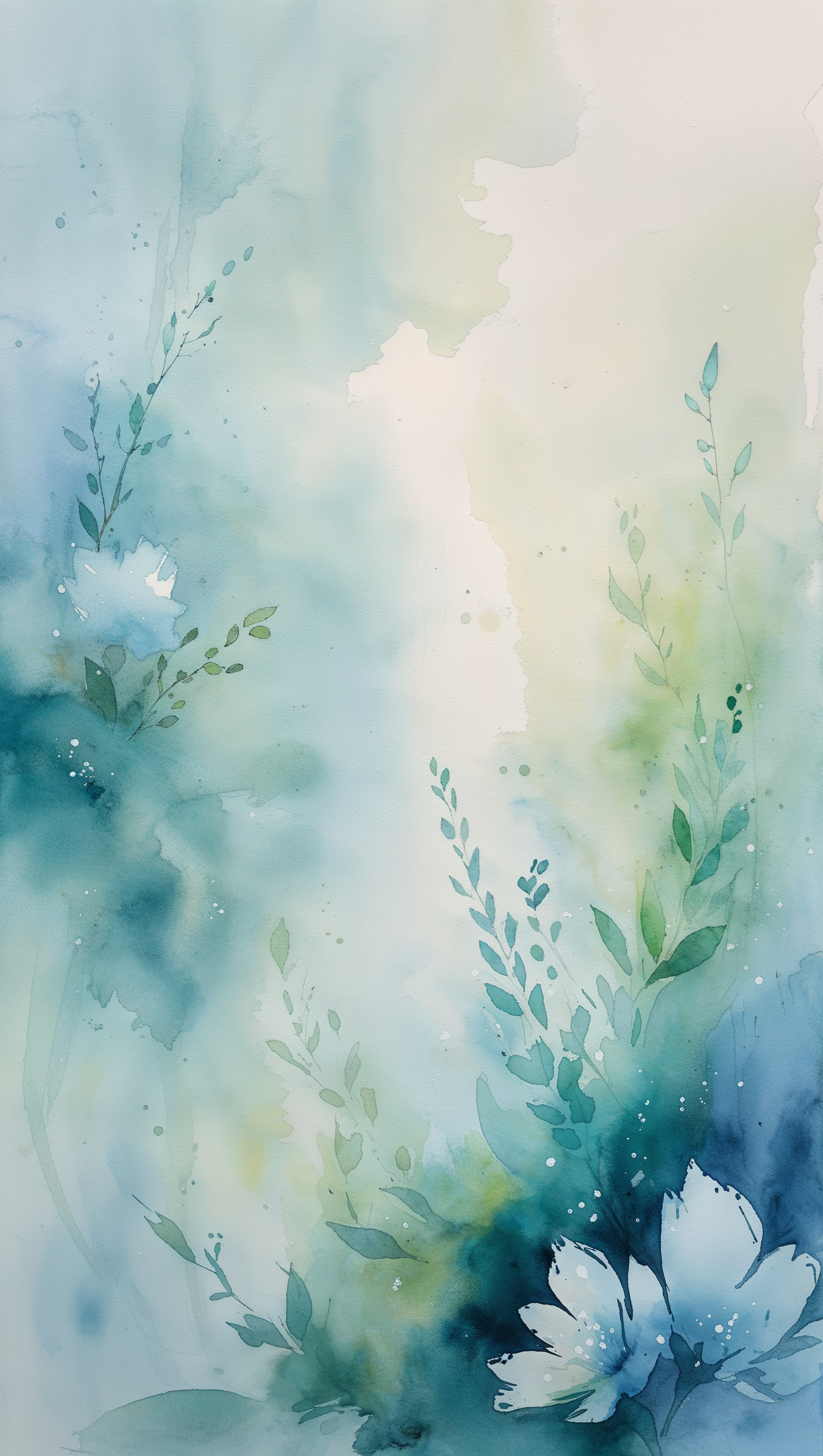 Calm watercolor wash with soft blue and green tones