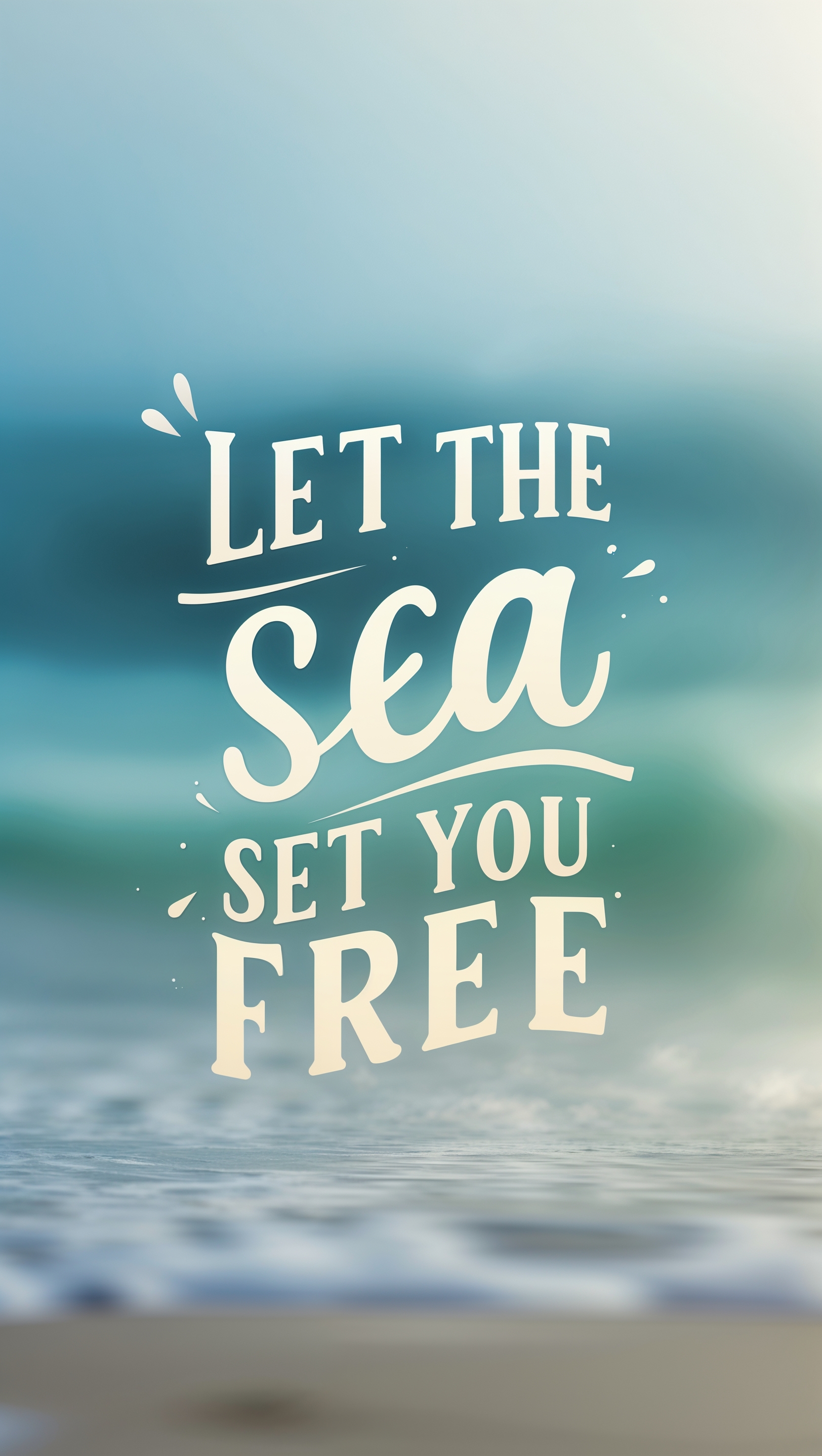 Quote “Let the sea set you free” over blurred beach background