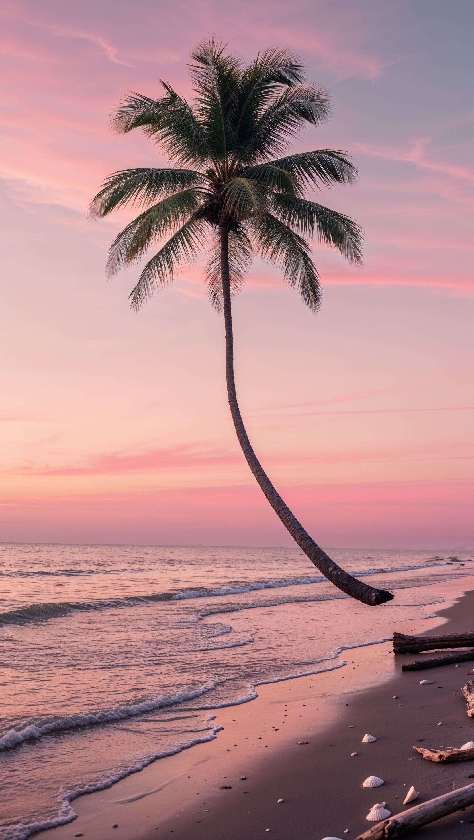 Beach at golden hour with warm tones and glowing reflections