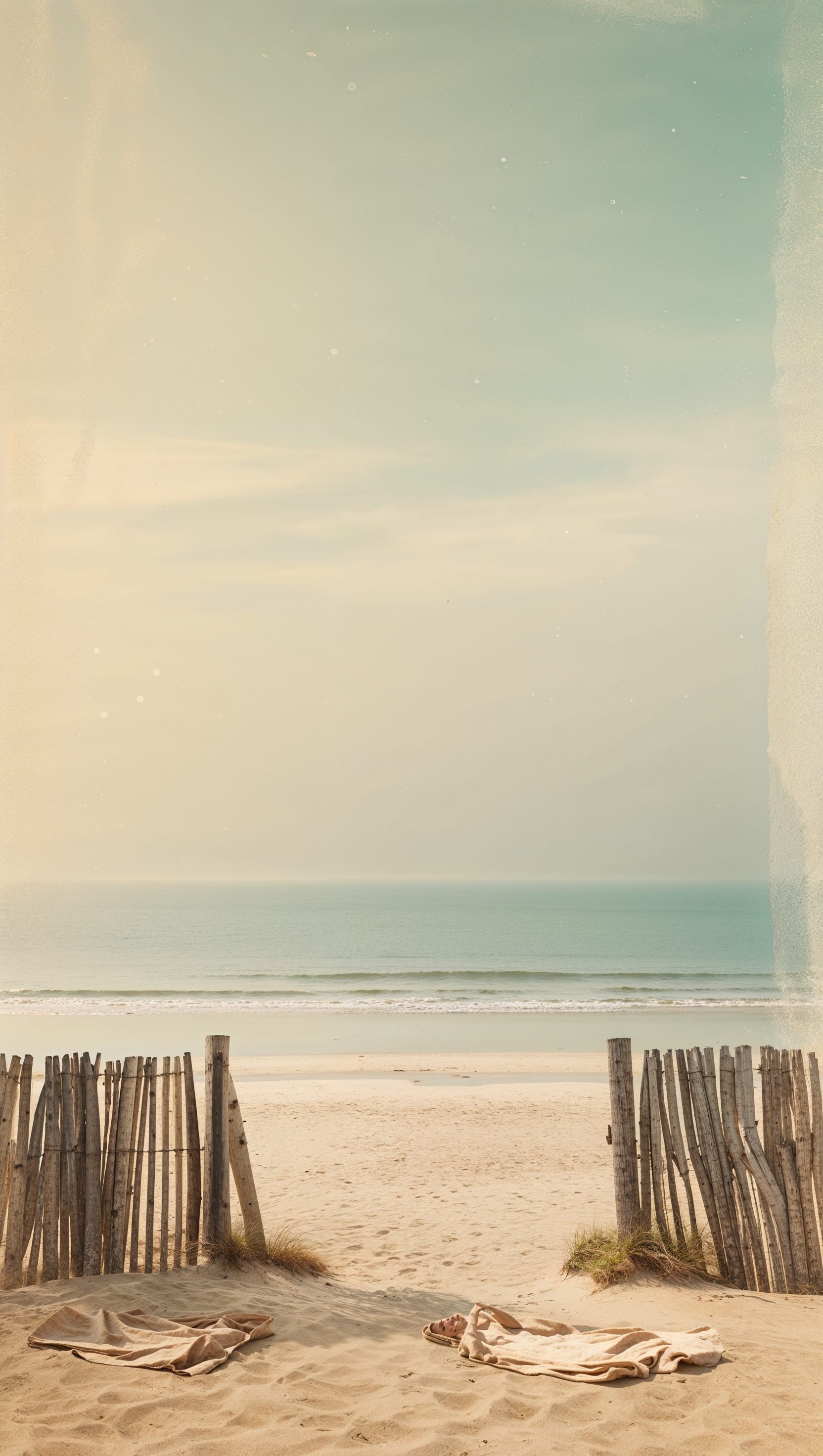 Vertical beach photography with film grain and vintage tones
