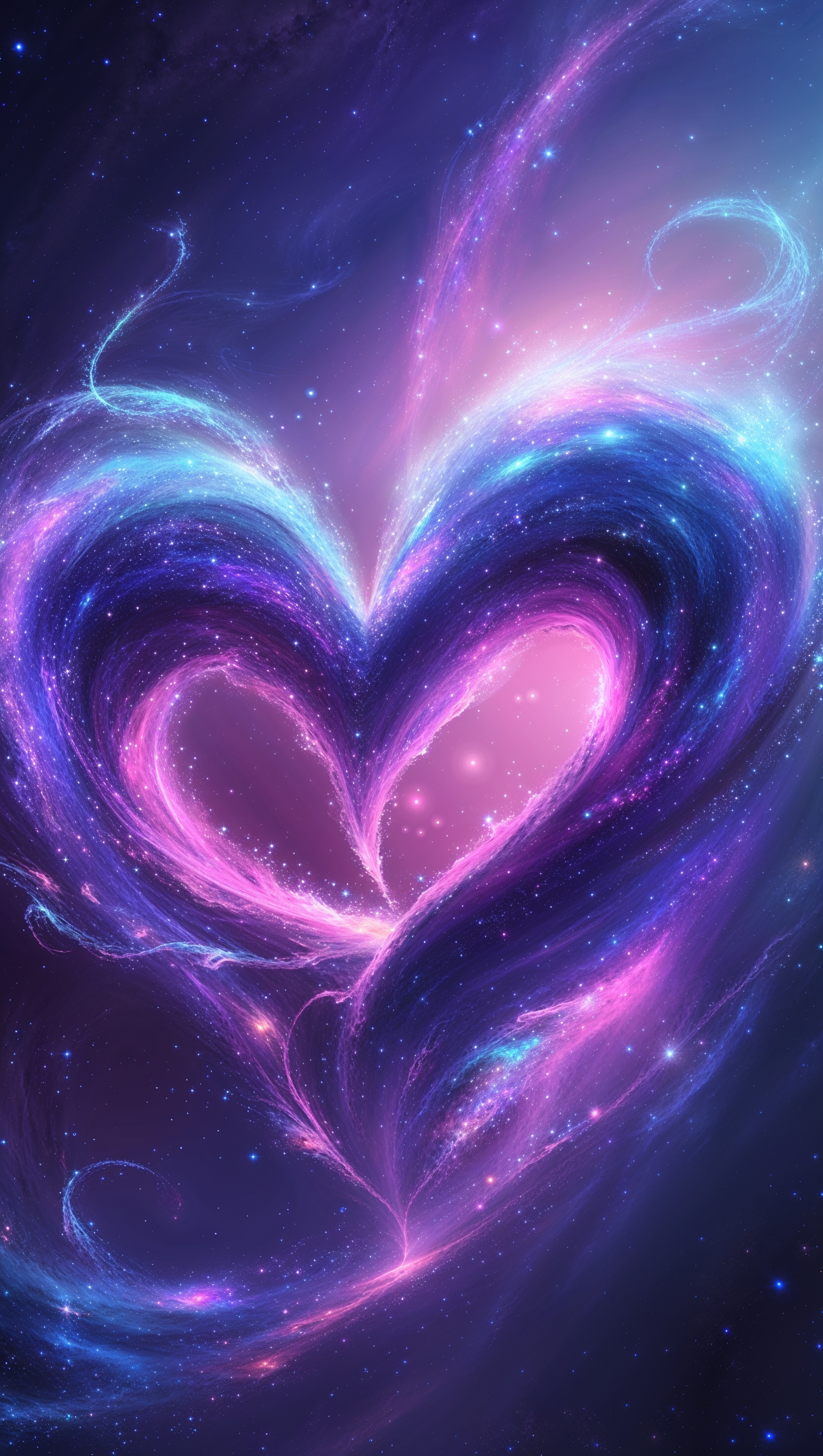 Galaxy swirl forming a heart shape, cosmic love aesthetic