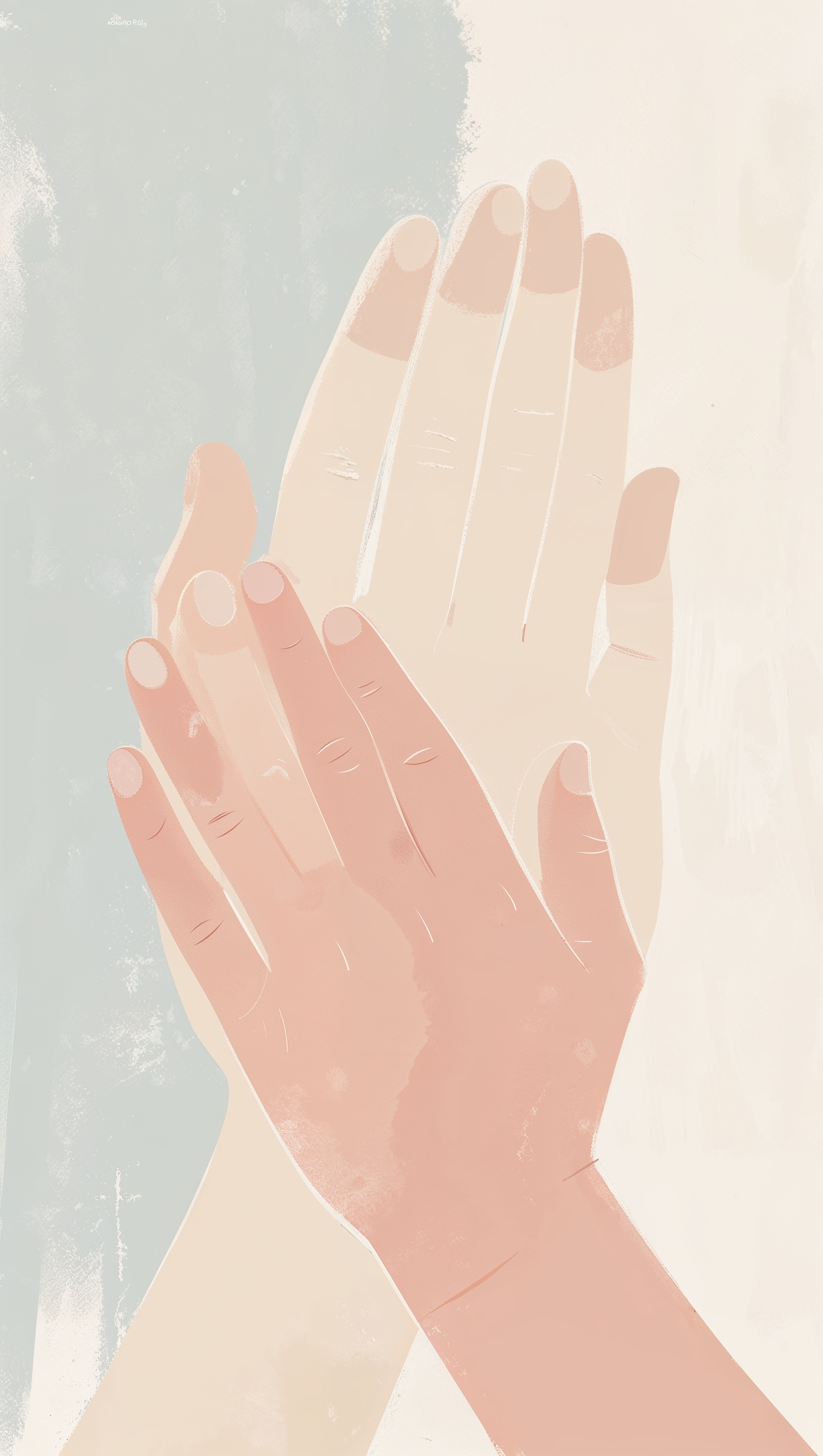 Hand holding another gently, illustrated in flat minimal color style