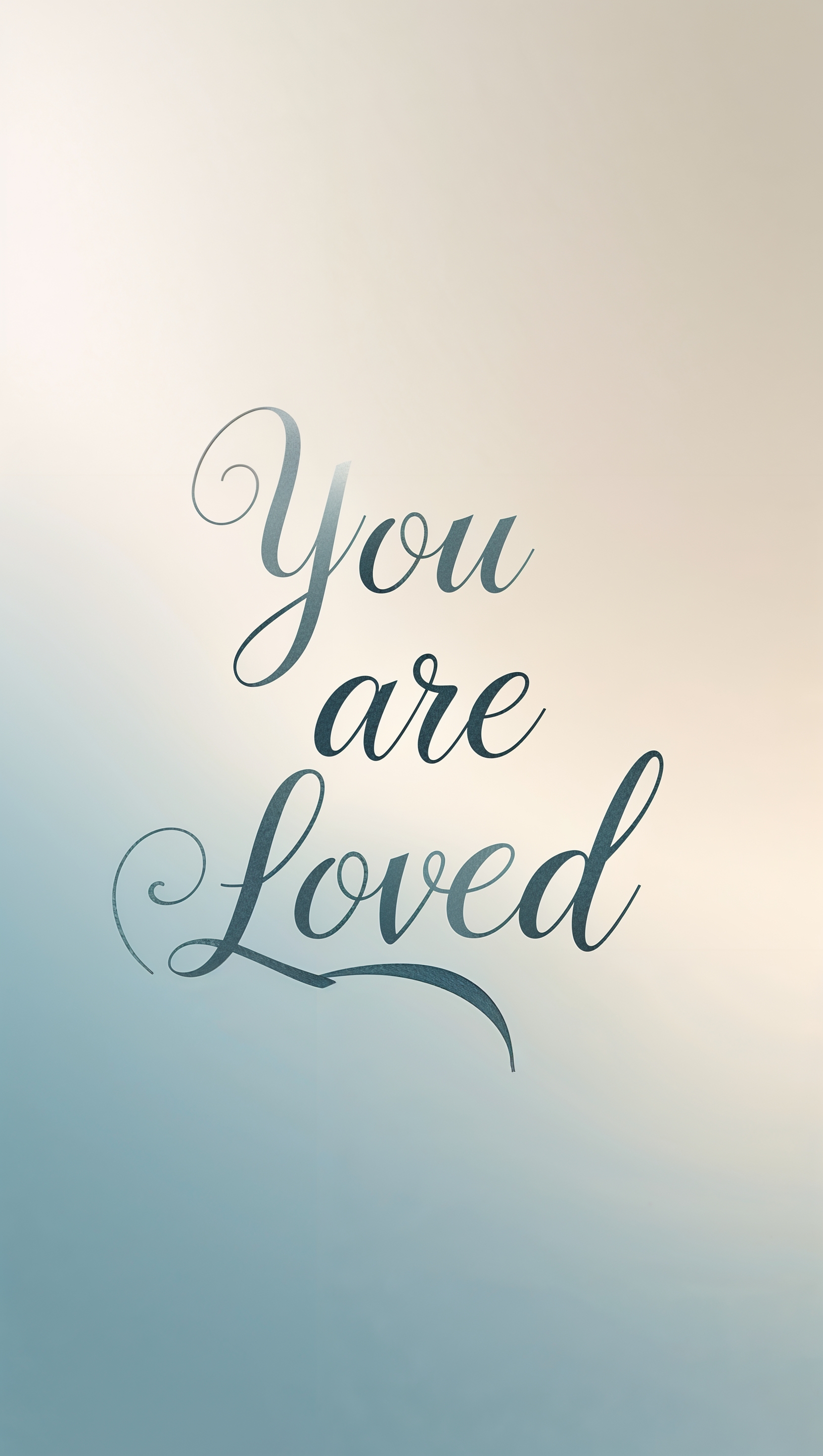 Typography: “You are loved.” centered on soft gradient background