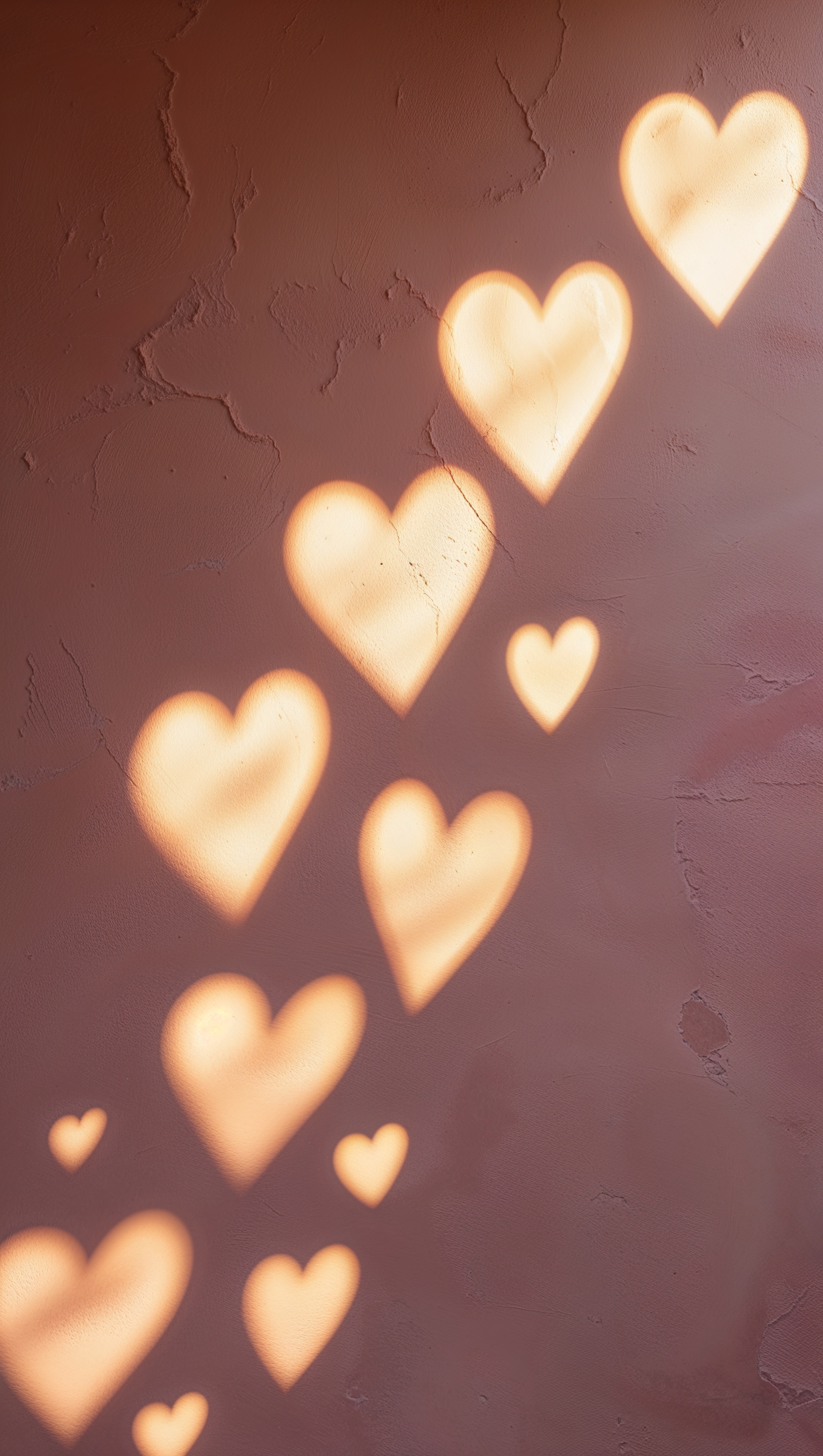 Candlelight forming heart shadows on a soft pink wall