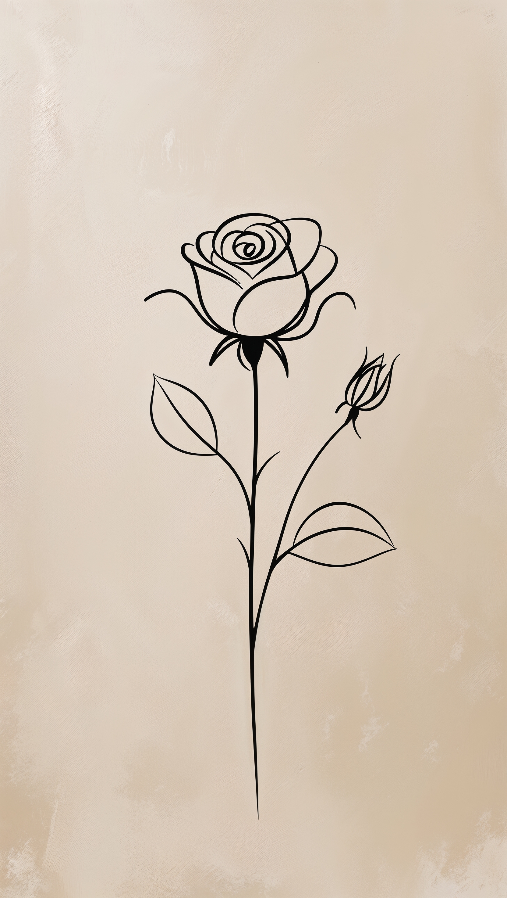 Minimalist rose line drawing in black on pale beige background