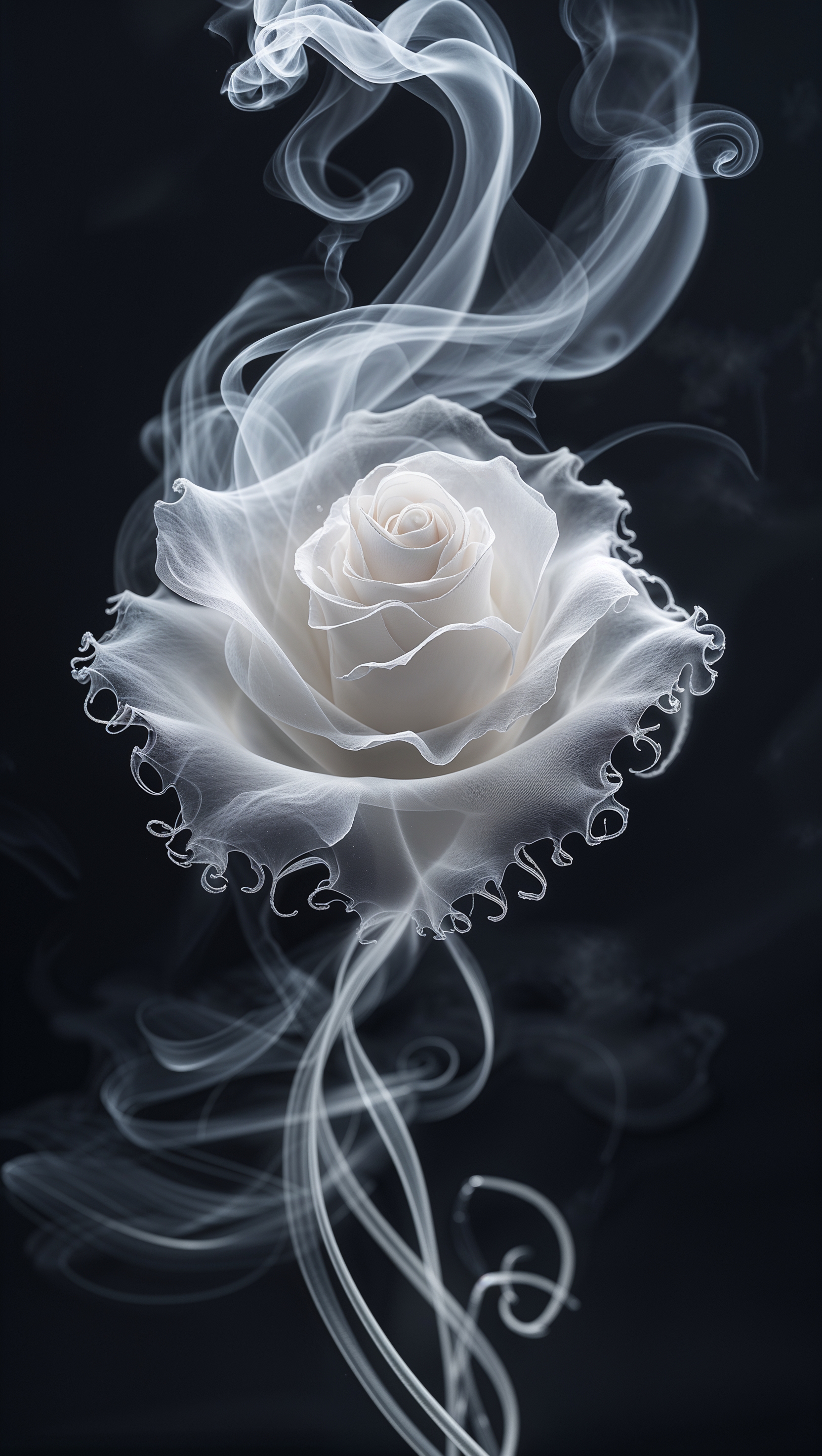 Abstract rose shape formed by smoke trails over black background