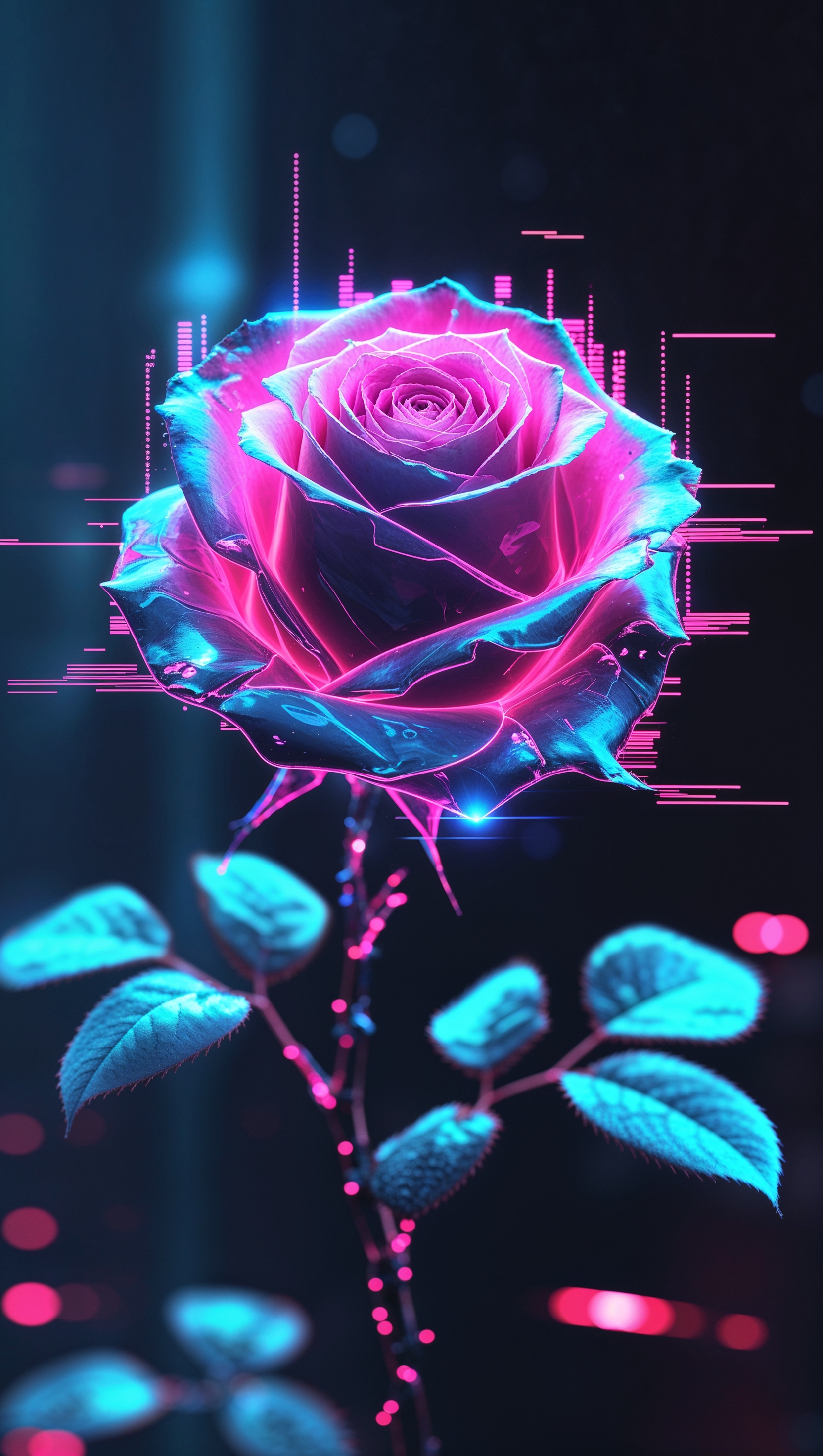 Glitch-style digital rose with RGB color distortion, cyberpunk vibe