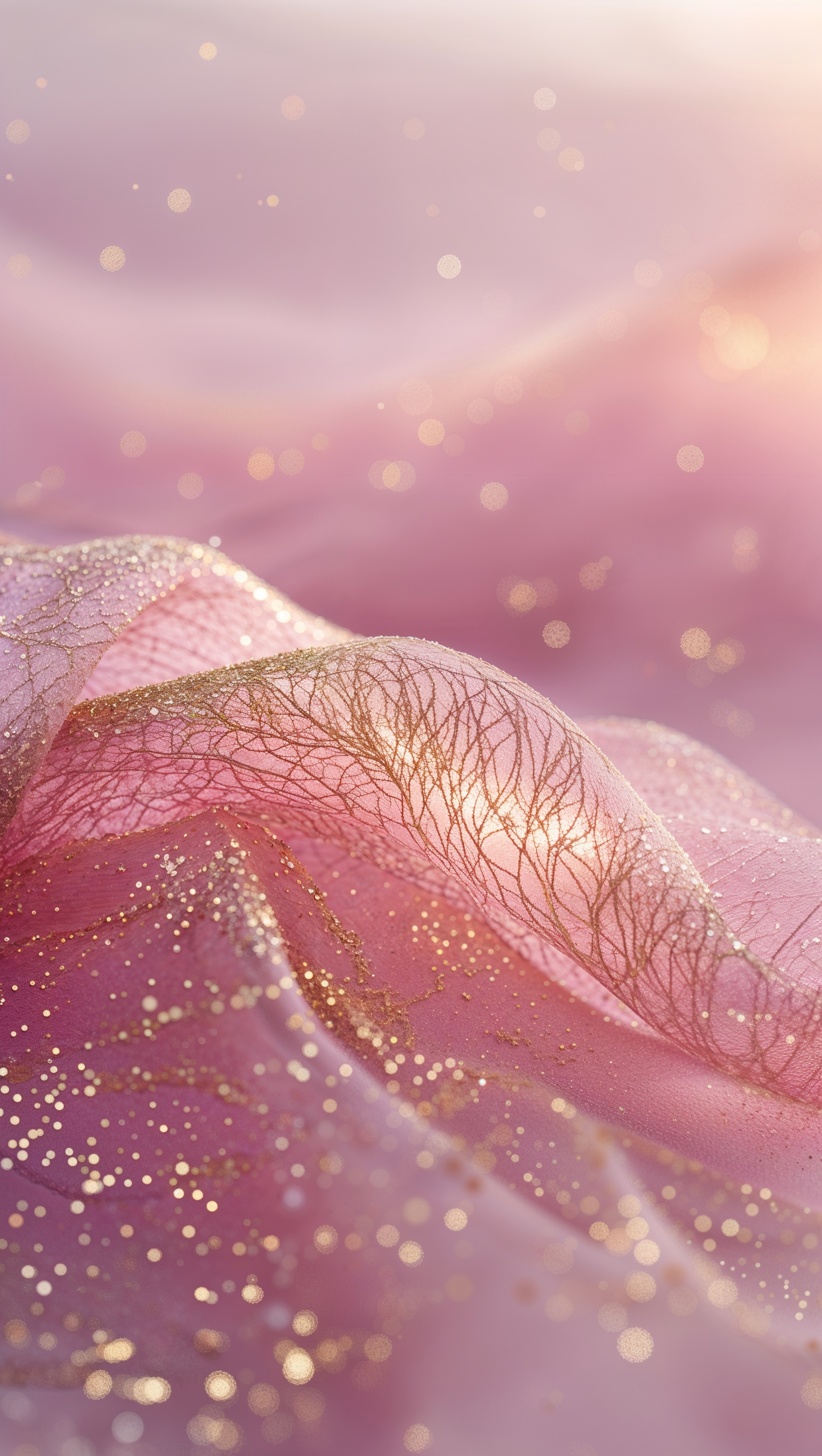 Delicate glitter veil over a soft pink canvas, romantic and warm