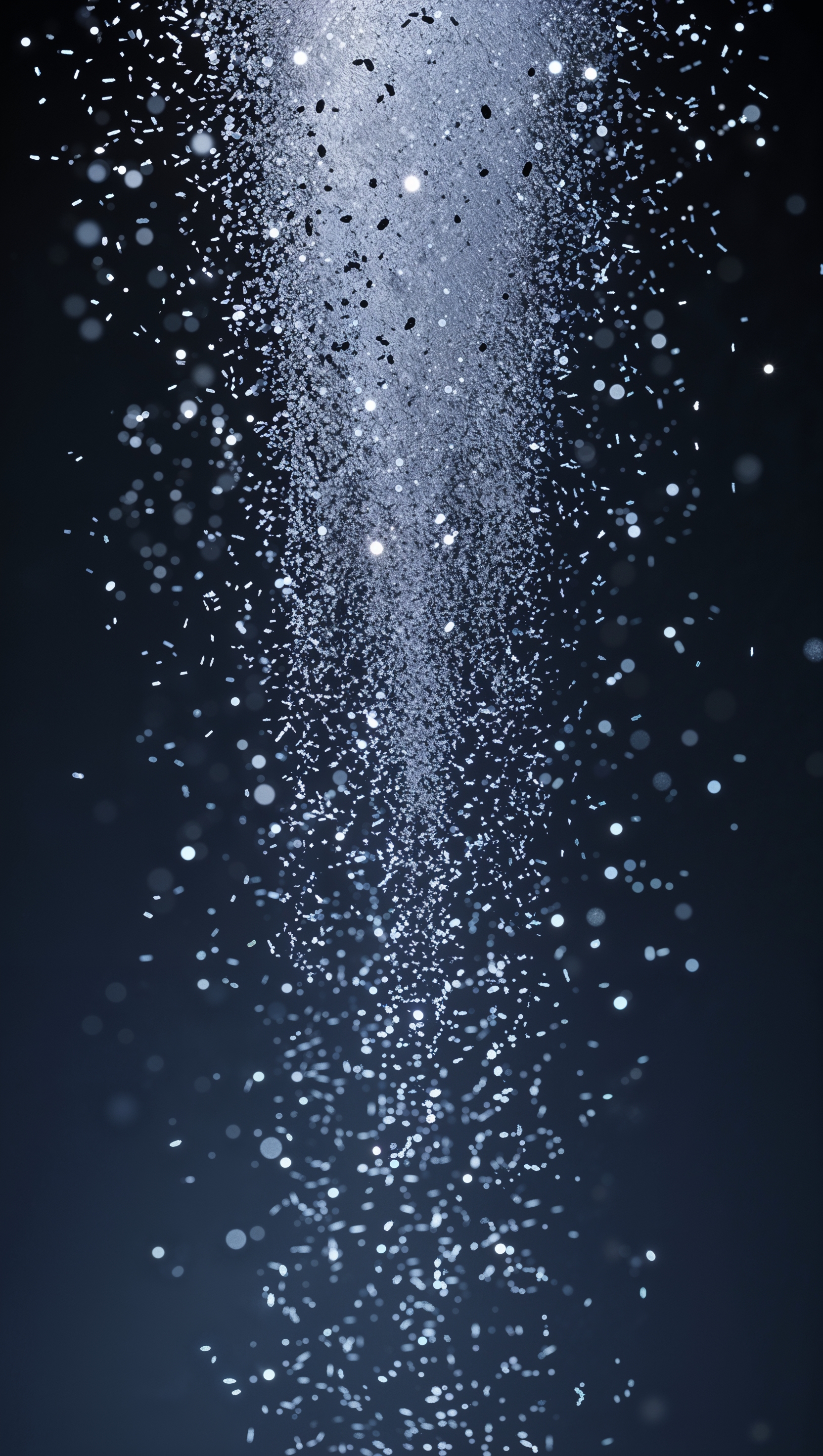 Vertical silver glitter rain effect with depth and glow