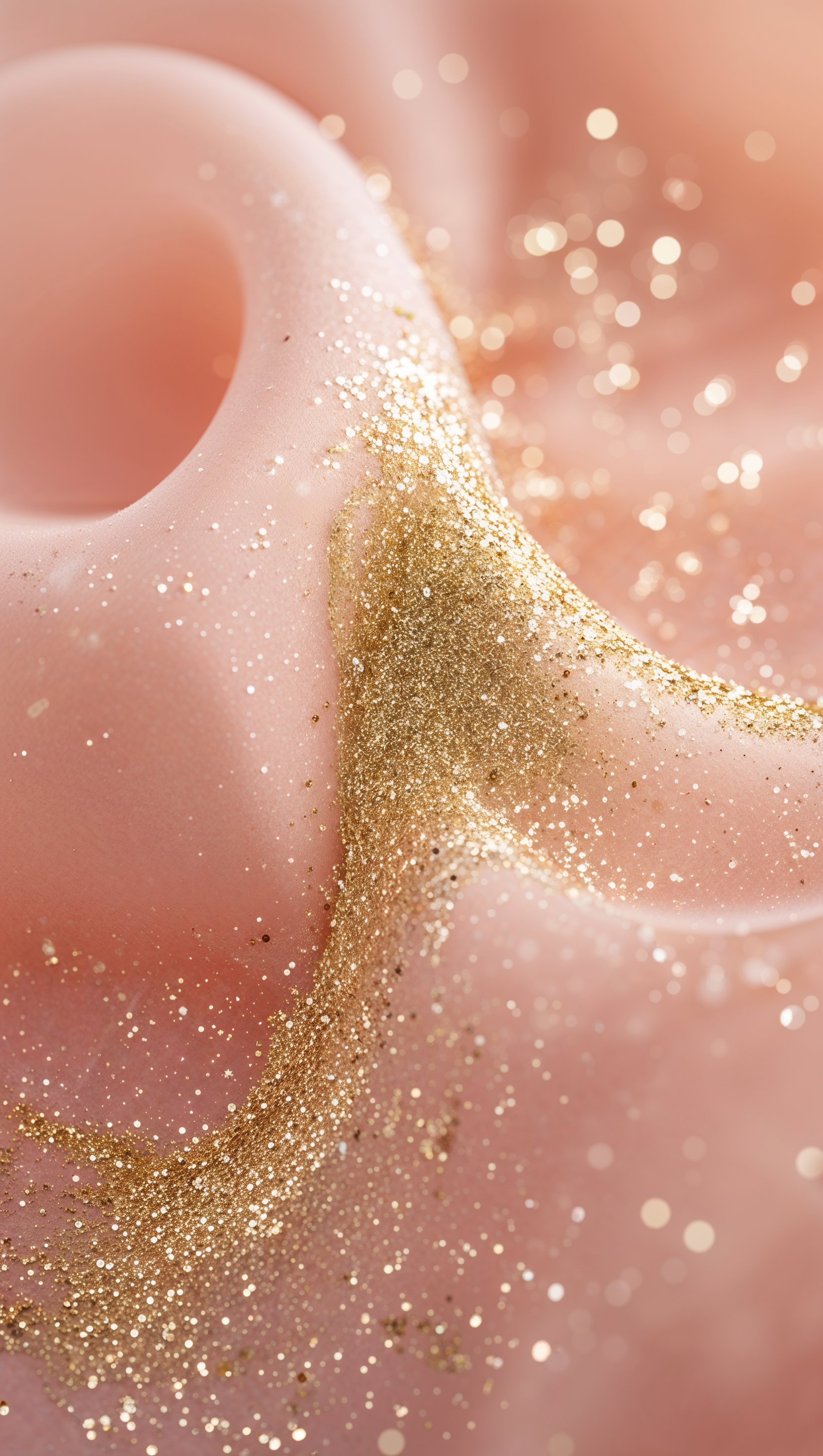 Minimal peach background with light gold glitter dust, elegant sparkle