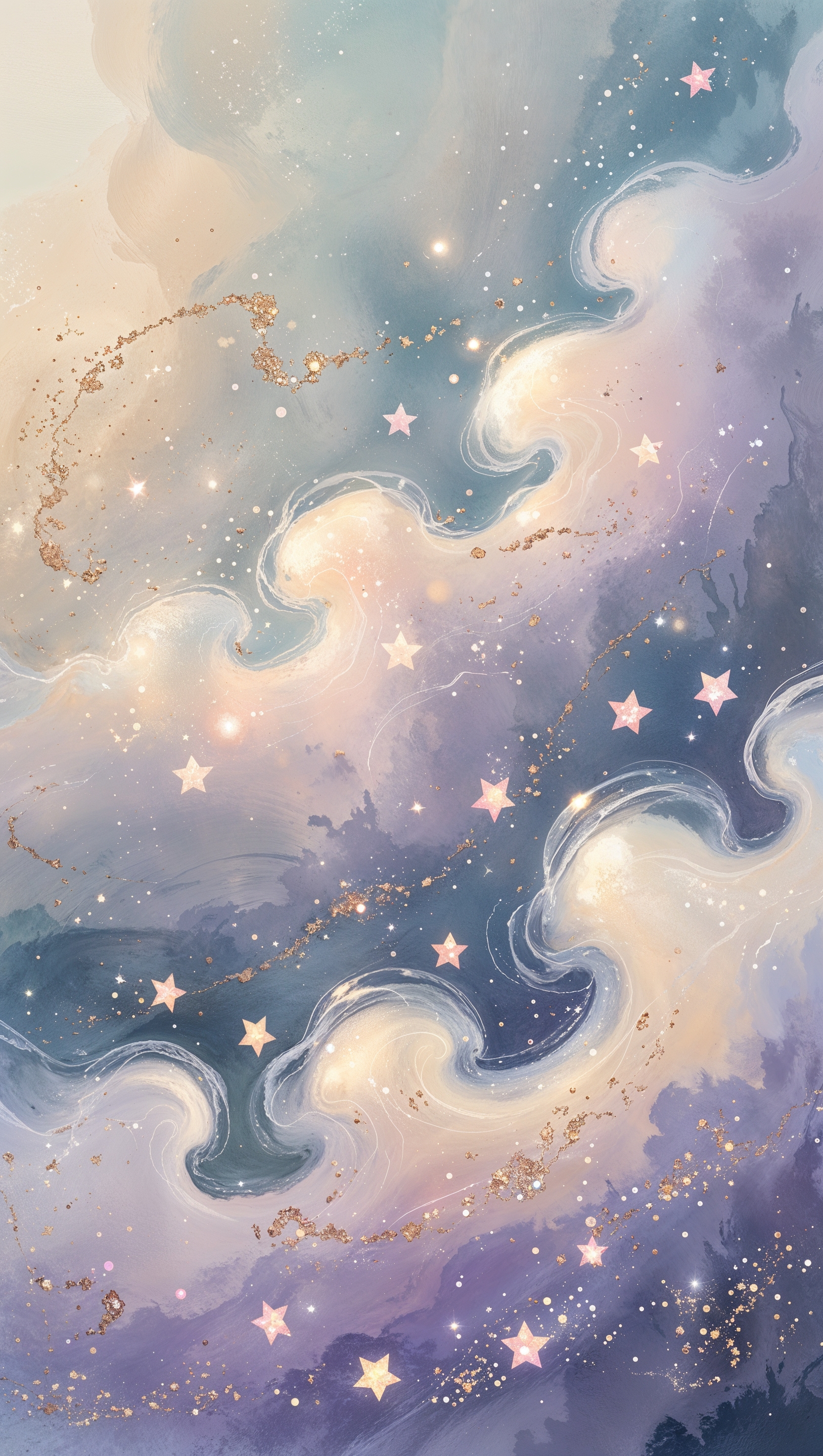 Fairy tale sparkle design with floating glitter stars and dreamy fog