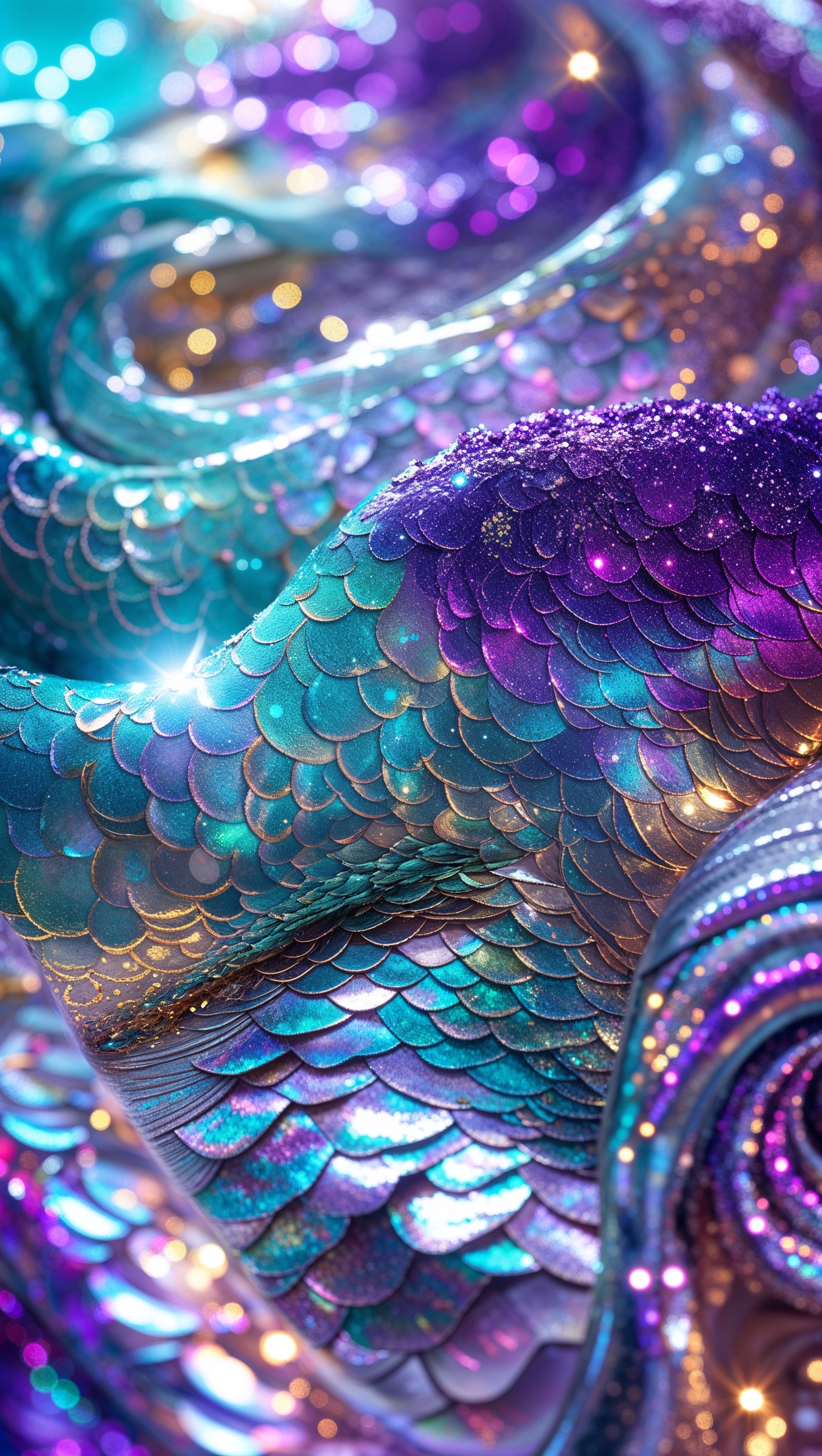 Mermaid-inspired glitter background in aqua, purple, and silver