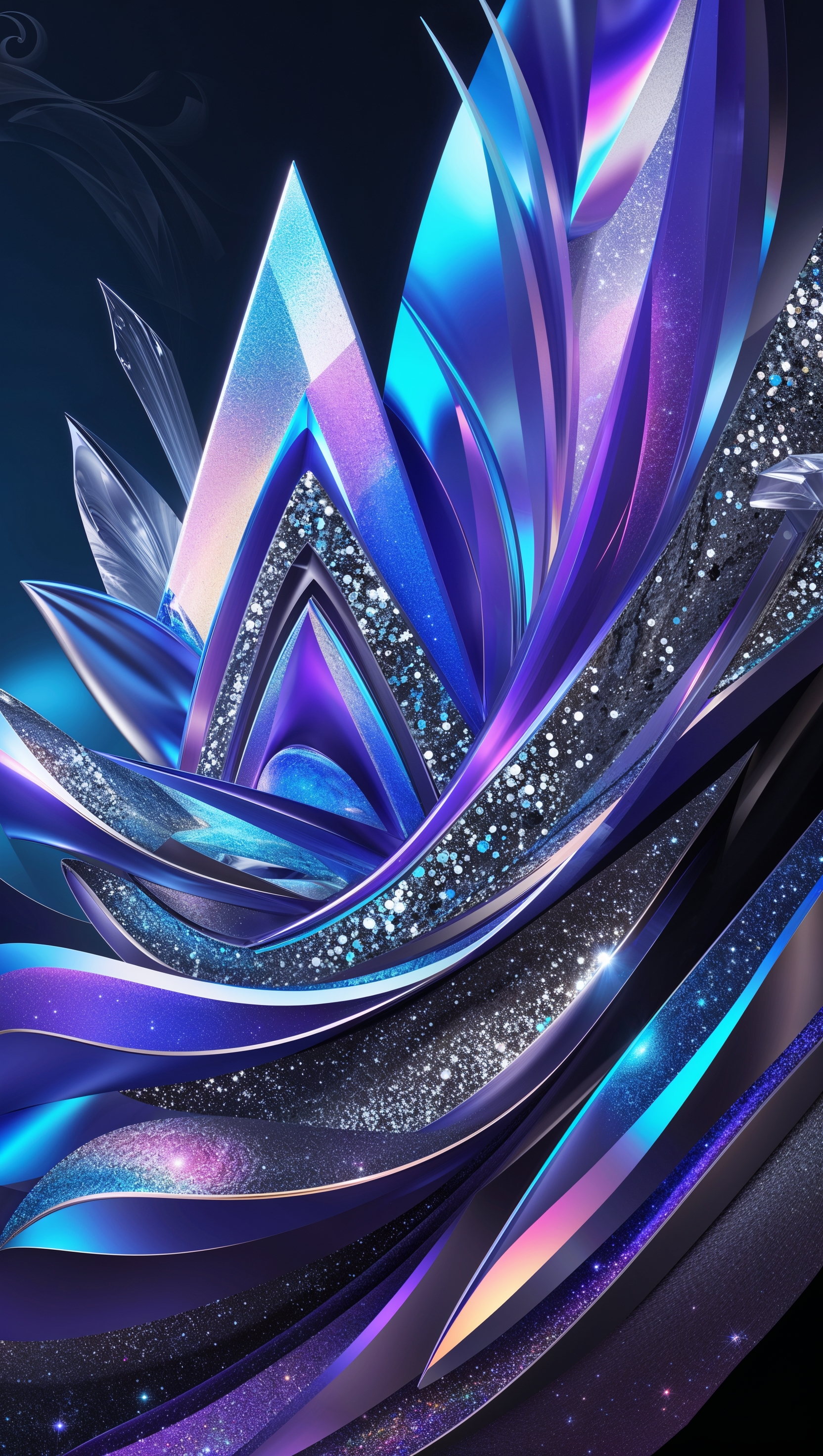 Abstract geometric shapes layered with glitter overlays
