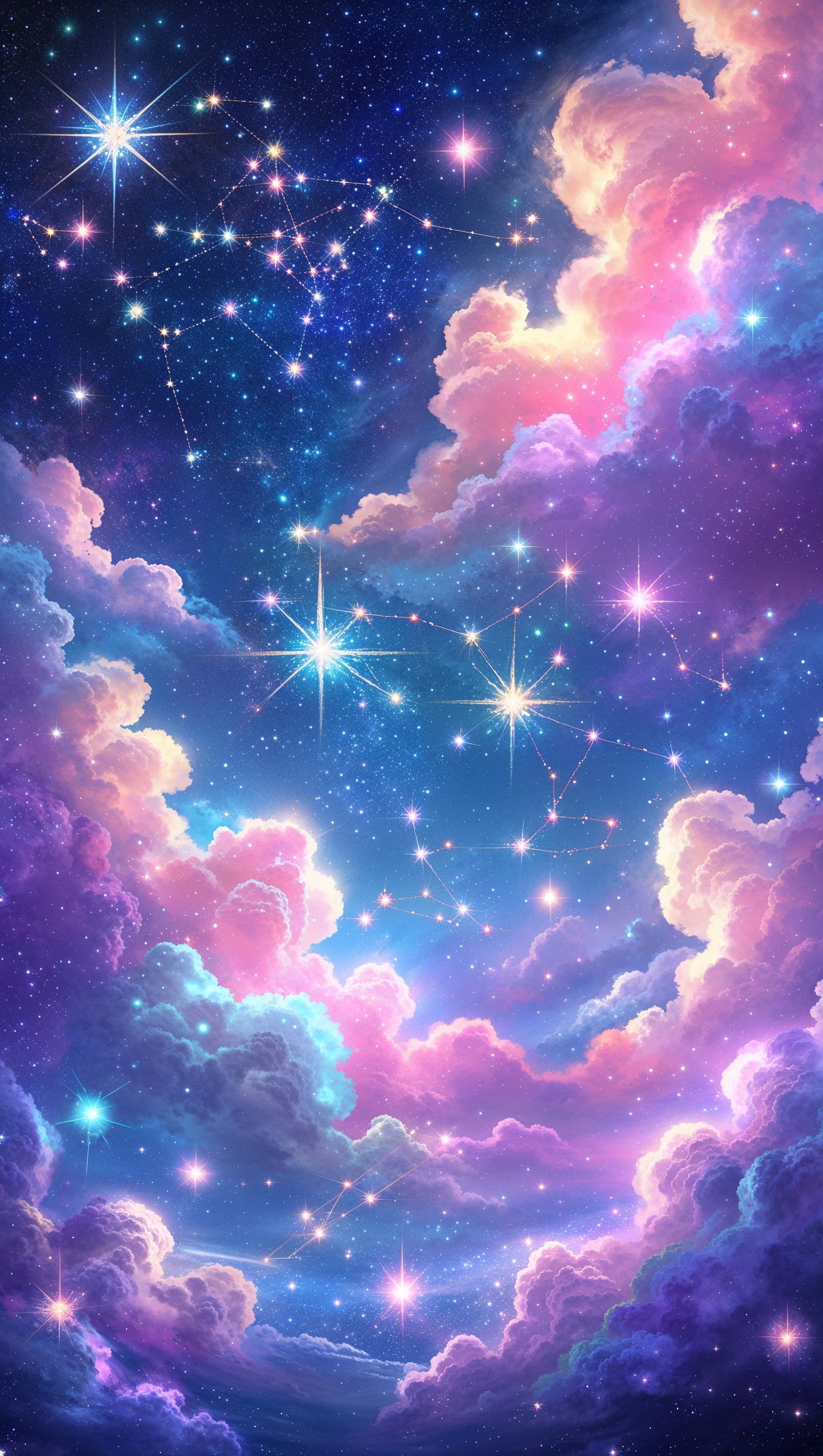 Sparkly galaxy swirl with glitter trails and cosmic light effects