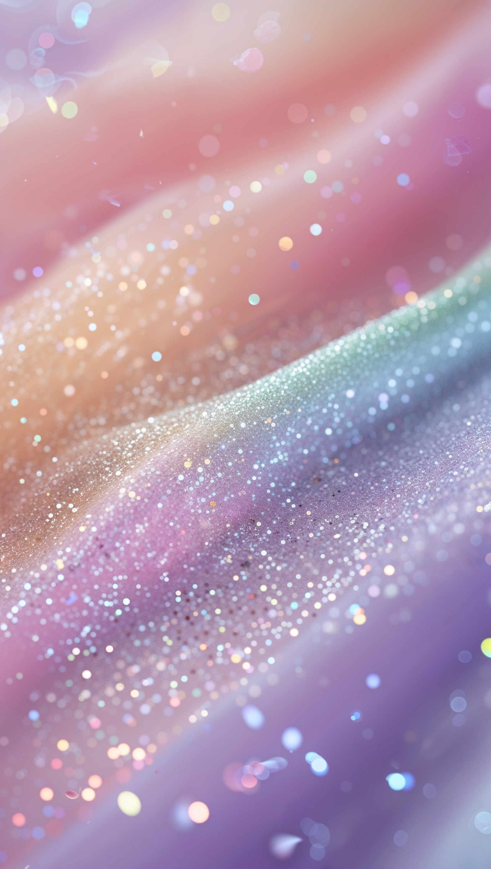 Rainbow pastel gradient with fine glitter overlay, soft dreamy look