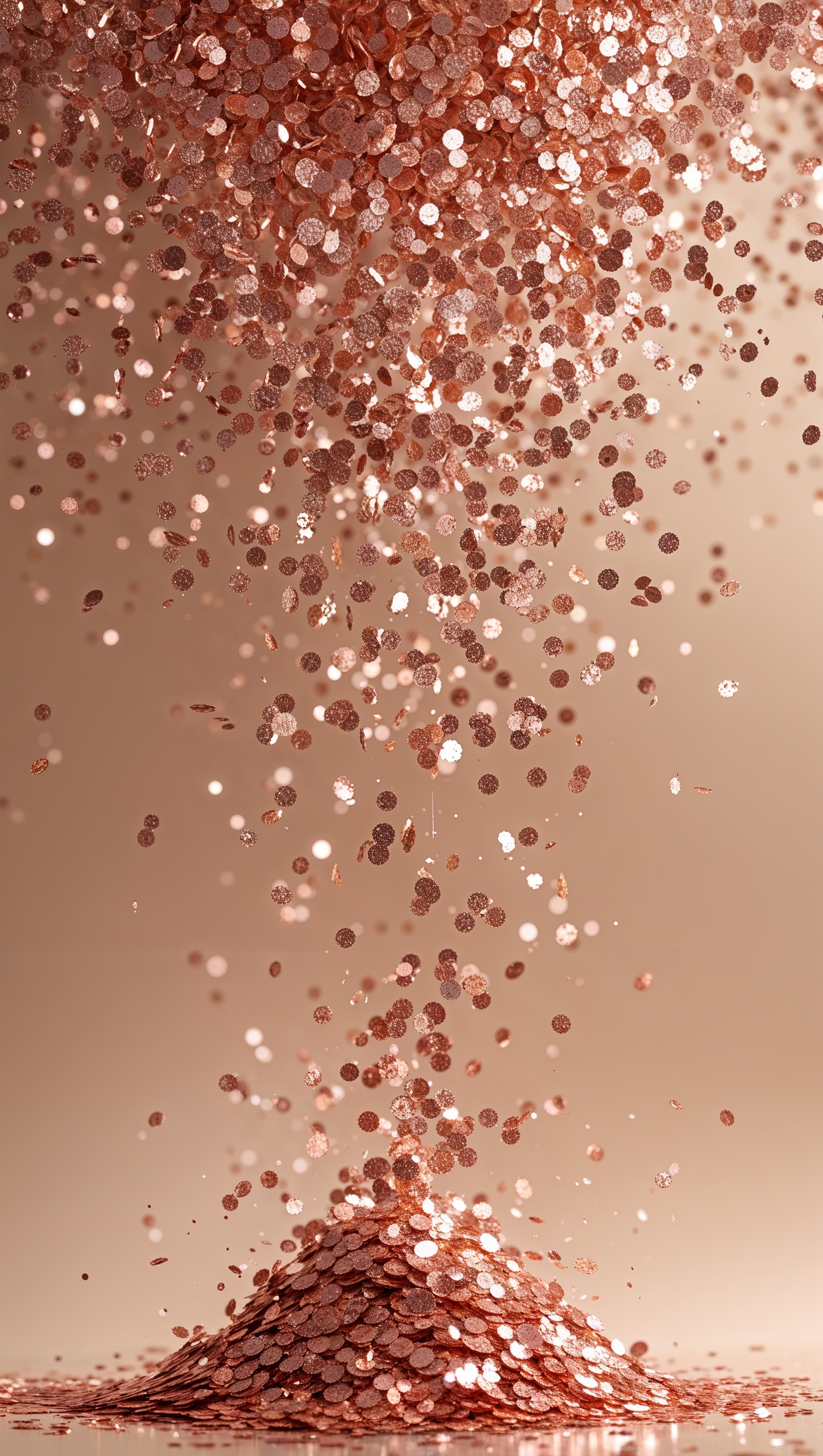 Cream-colored background with rose gold glitter fall, vertical iPhone format