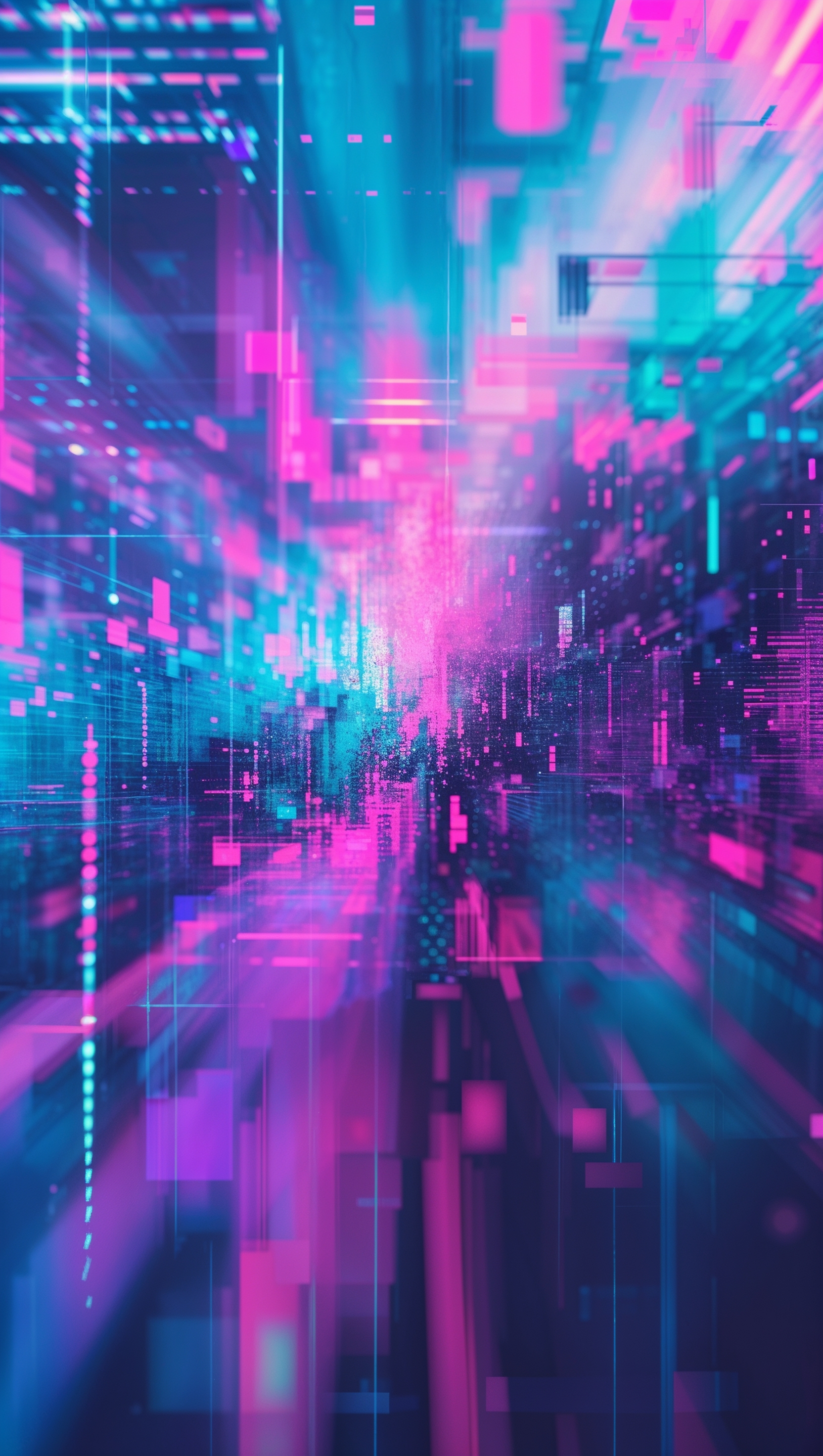 Glitch-style gradient with digital noise and color shift artifacts