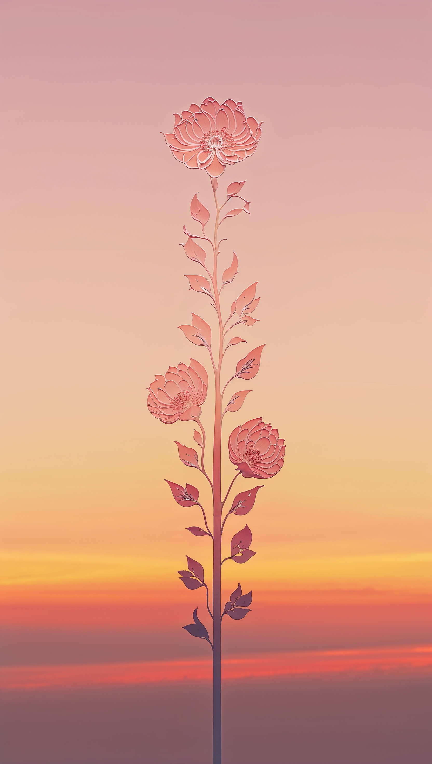 Vertical floral silhouette over a sunset gradient backdrop