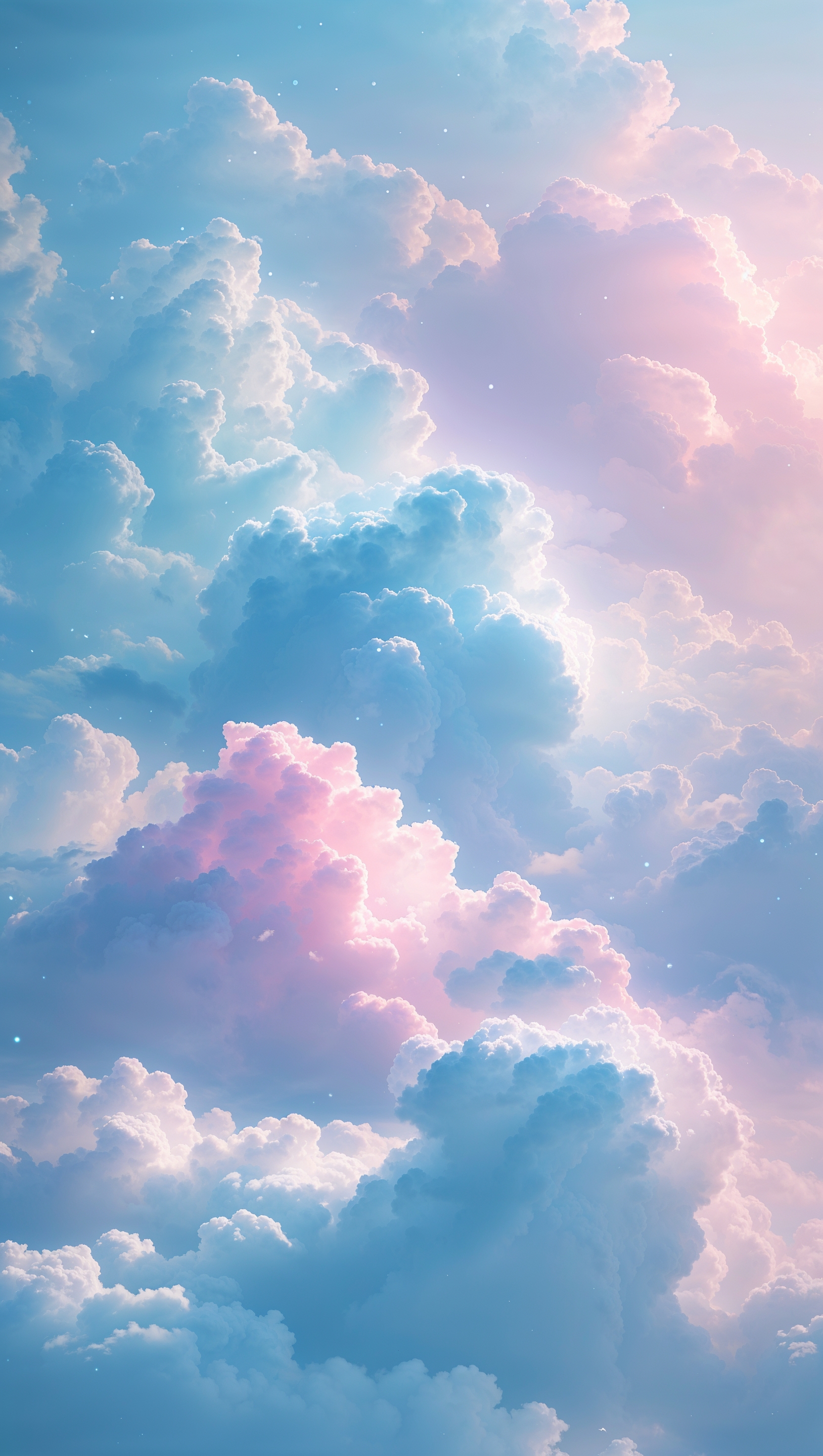 Dreamy cloud gradient in blue and pink tones, fluffy and soft look