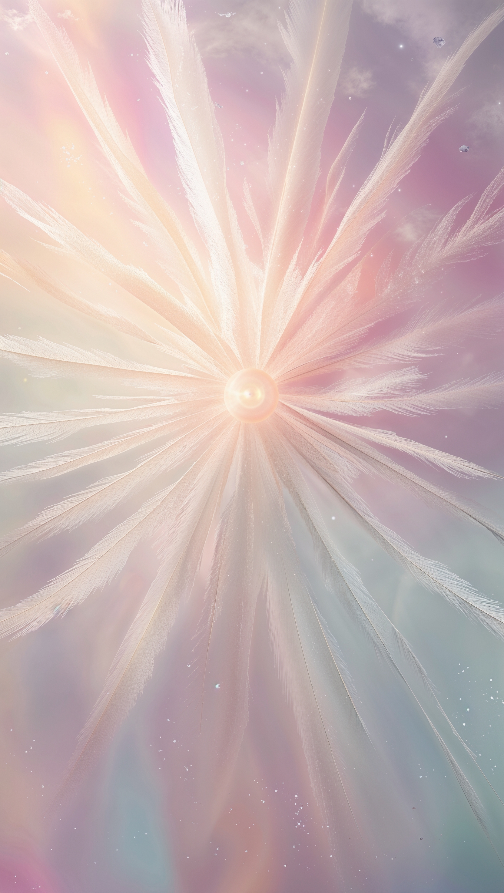 Aesthetic pastel sunburst effect with faded colors and soft glow center