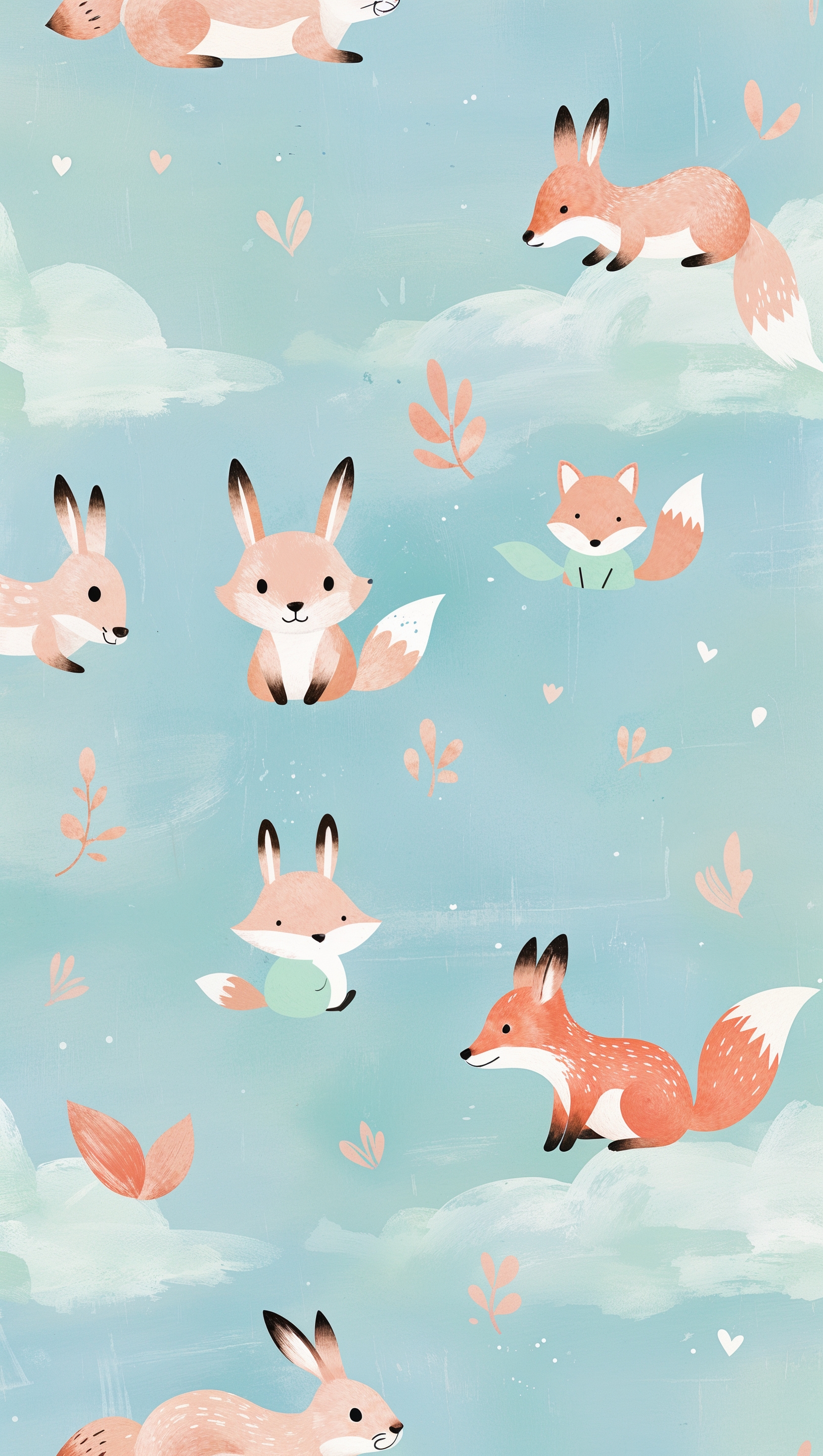 Cute animal doodles in pastel tones on a soft blue background
