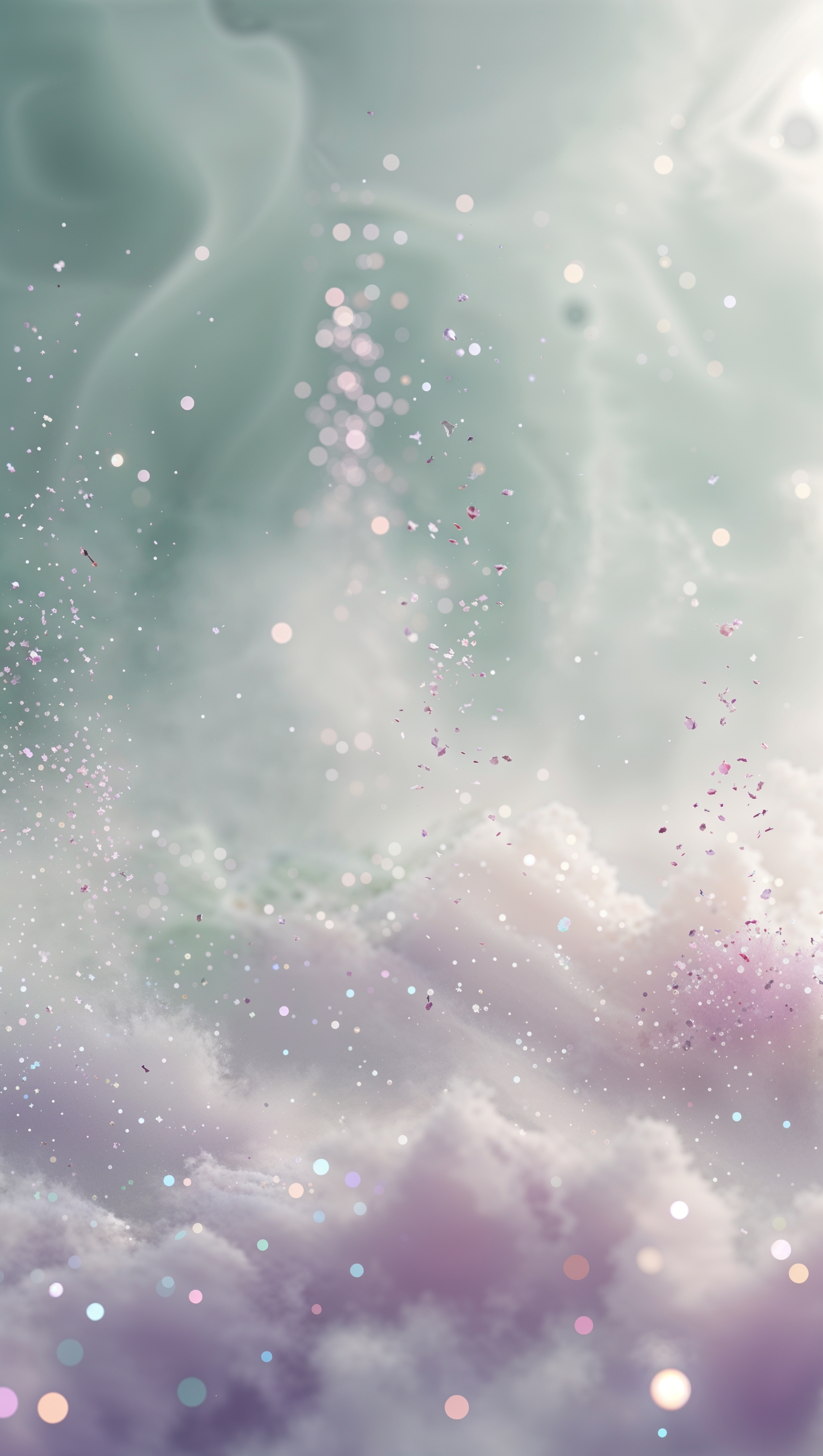 Dreamy pastel sparkles floating in foggy background, ethereal feel