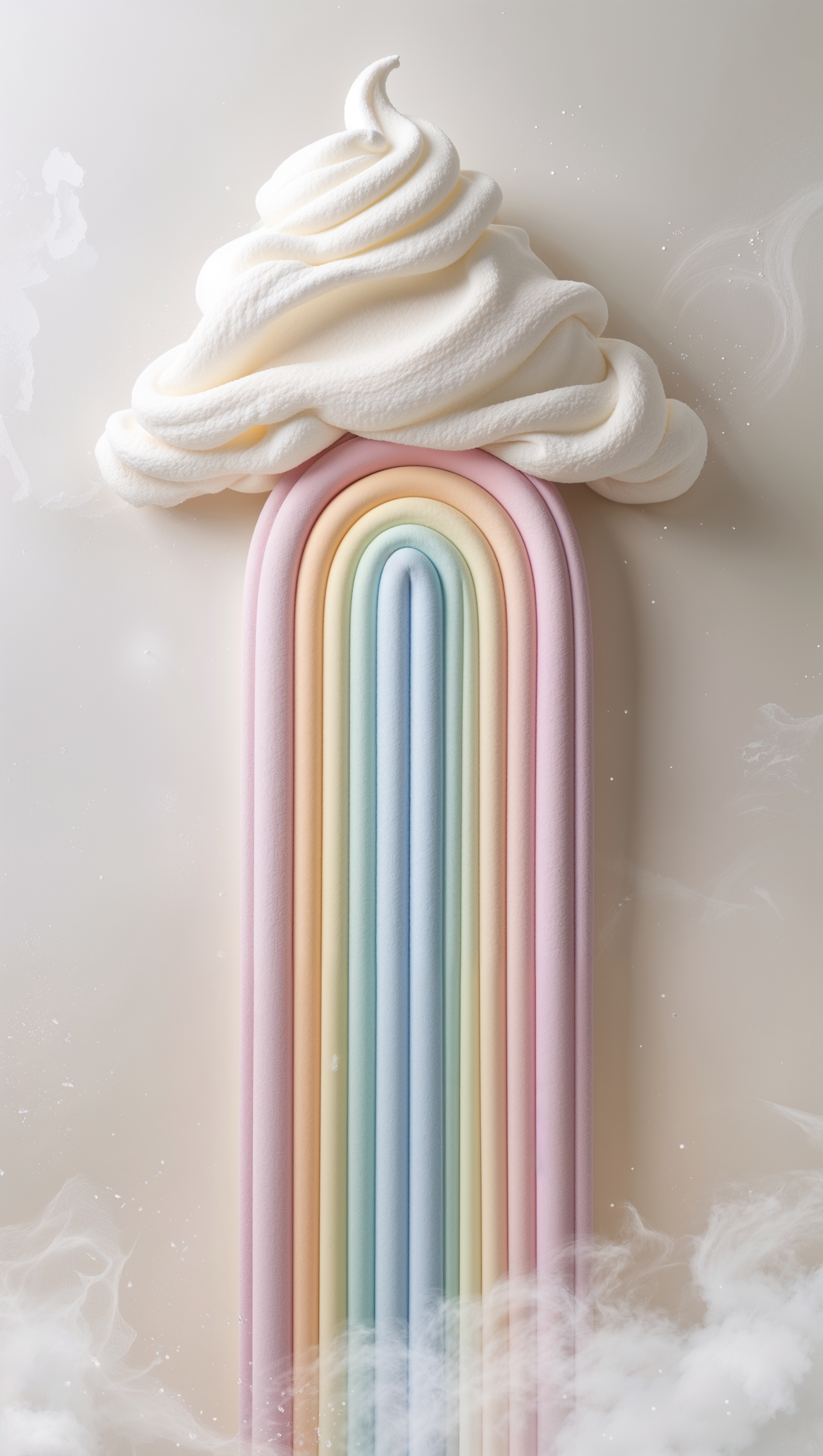 Vertical pastel rainbow with soft texture and cloud accents for phone wallpaper
