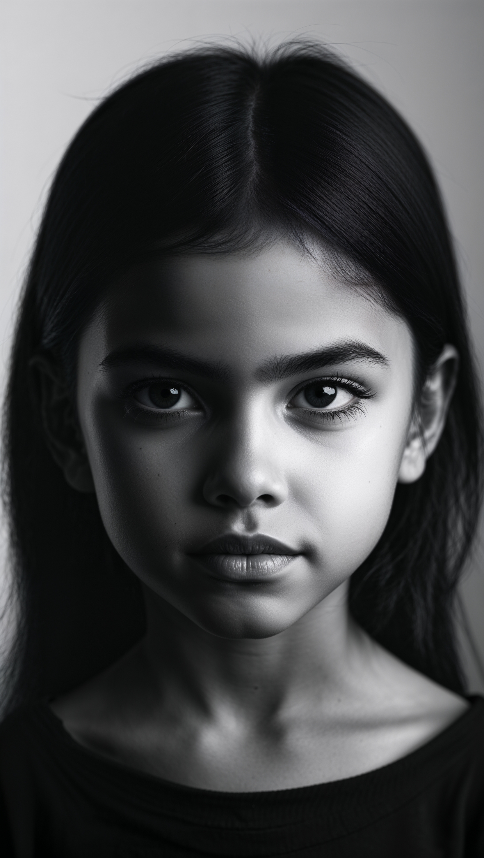 High contrast black and white portrait of confident girl with bold gaze