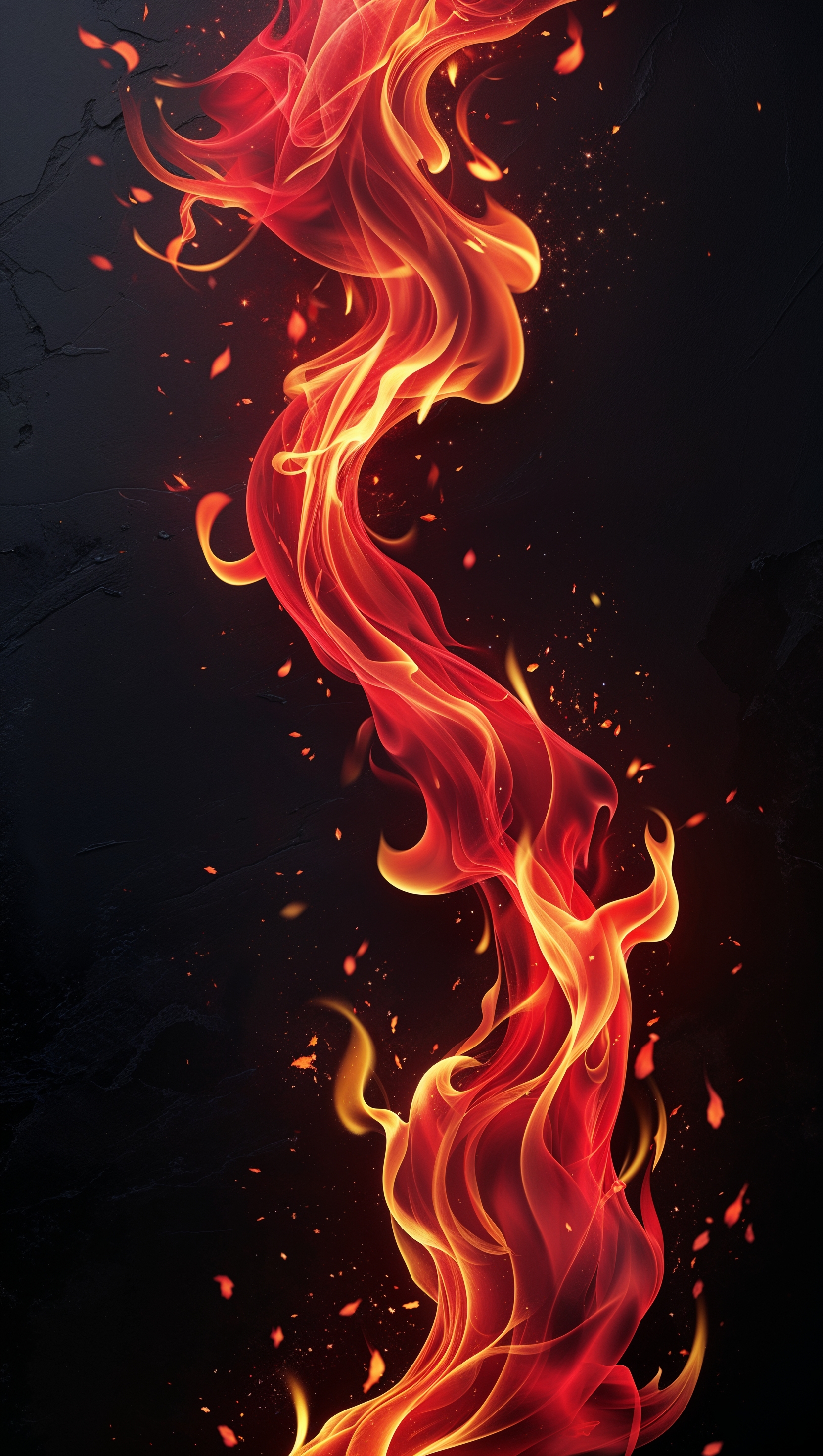 Fiery red flames on dark black background, high contrast wallpaper