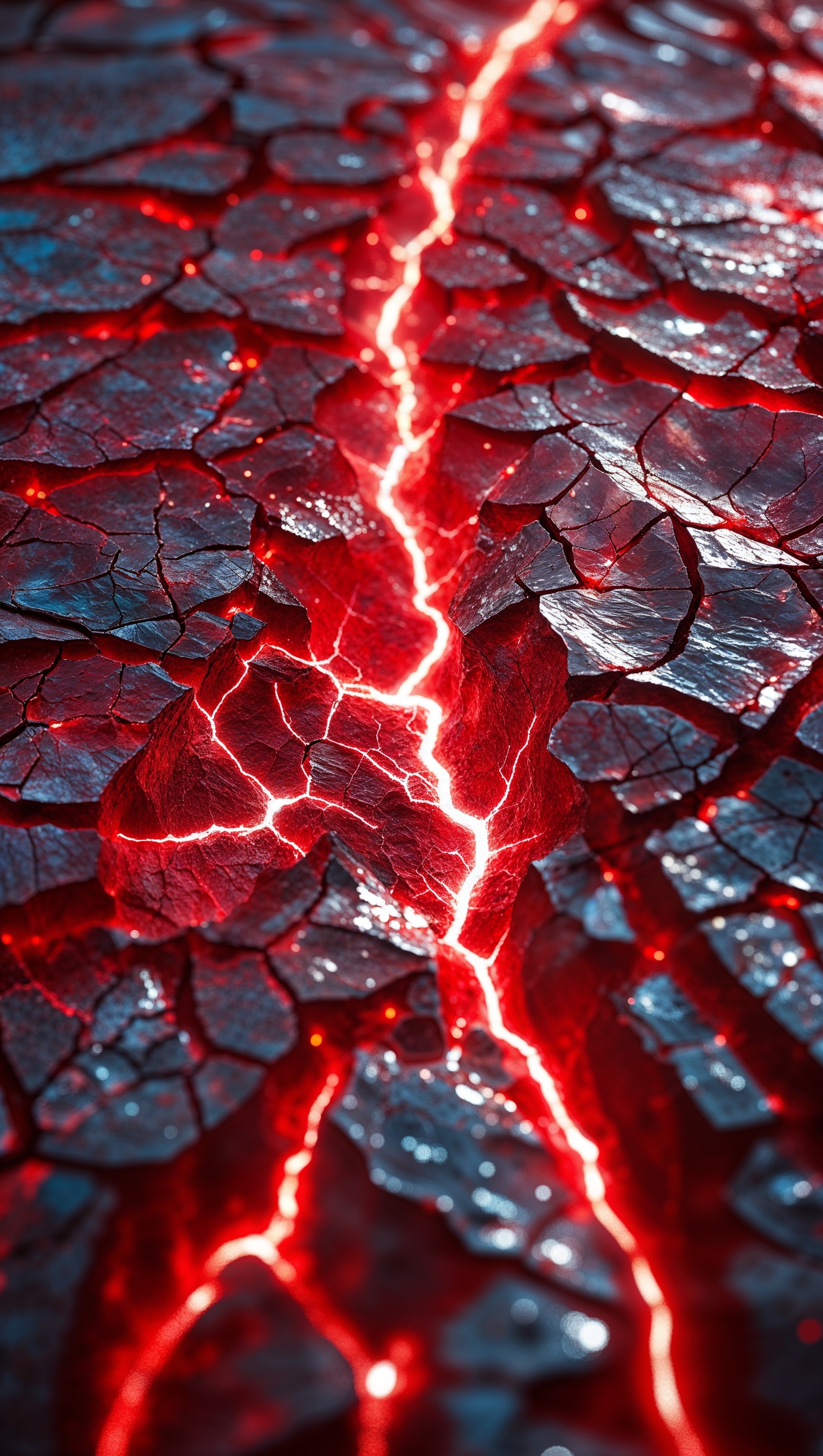 Cracked red texture with glowing veins, intense and powerful
