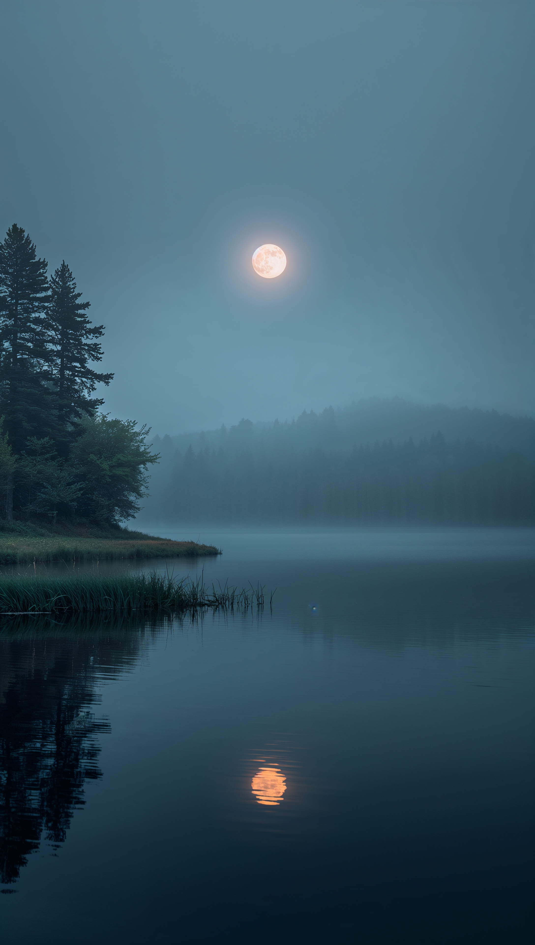 Moon iPhone wallpaper – moon reflection in misty lake