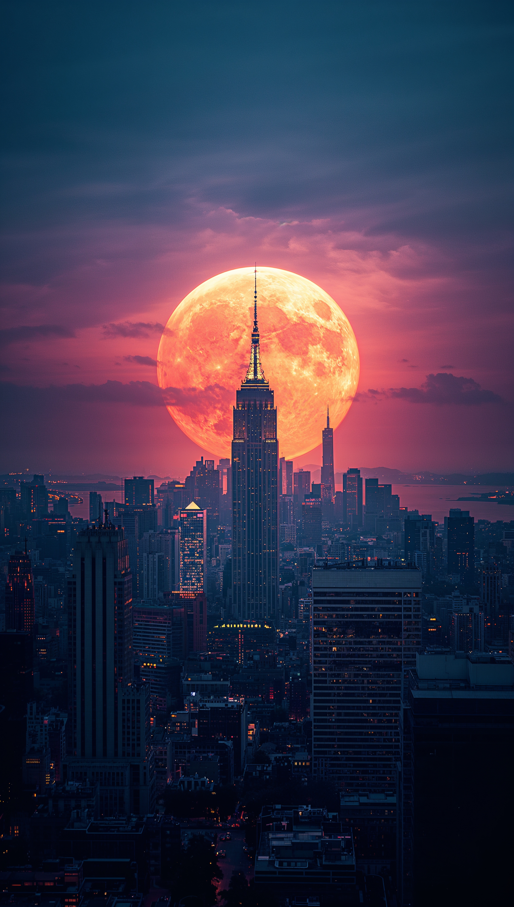 Moon iPhone wallpaper – giant moon over city