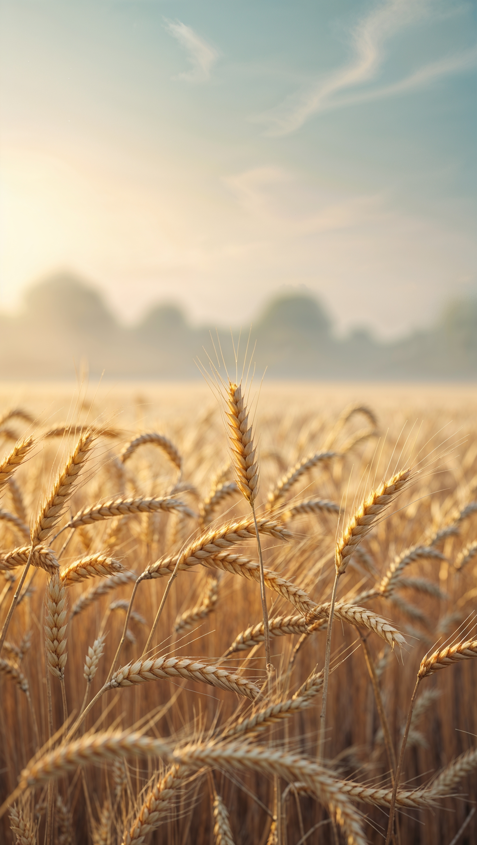 Hazy field of wheat in soft sunlight