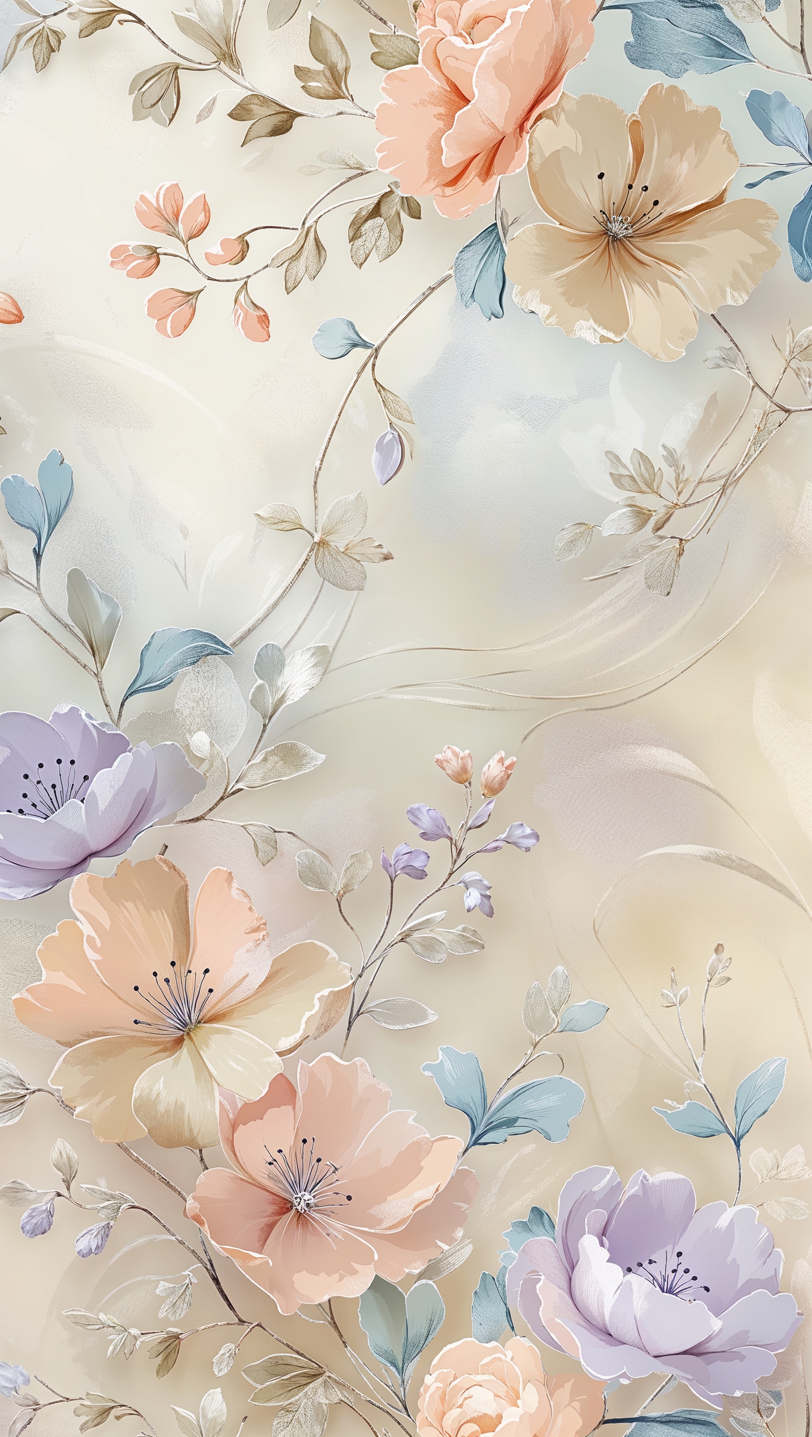 Soft floral pattern in beige and pastel tones