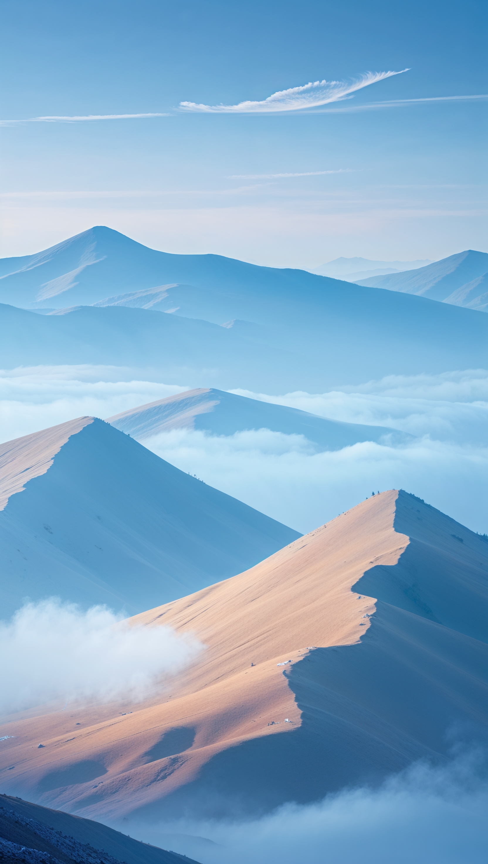 Minimal mountain landscape with calming blue tones